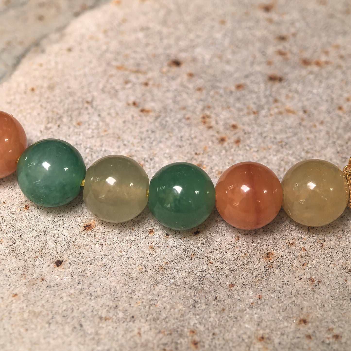 Natural Grade-A Glutinous Multicolor 18K Gold Beaded Jadeite Bracelet · Burmese Jade 6.5mm