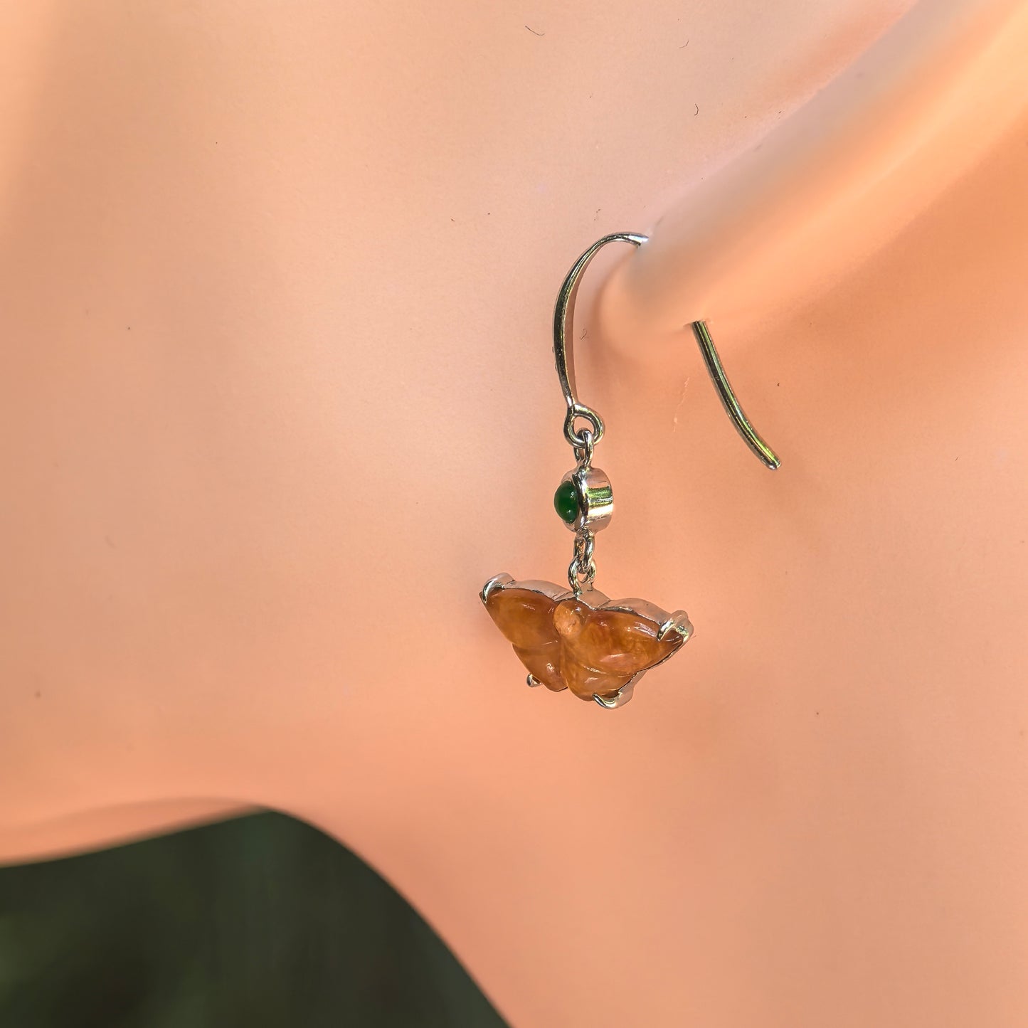 Natural Grade-A Icy Honey Yellow Butterfly Jadeite Earrings · Burmese Jade