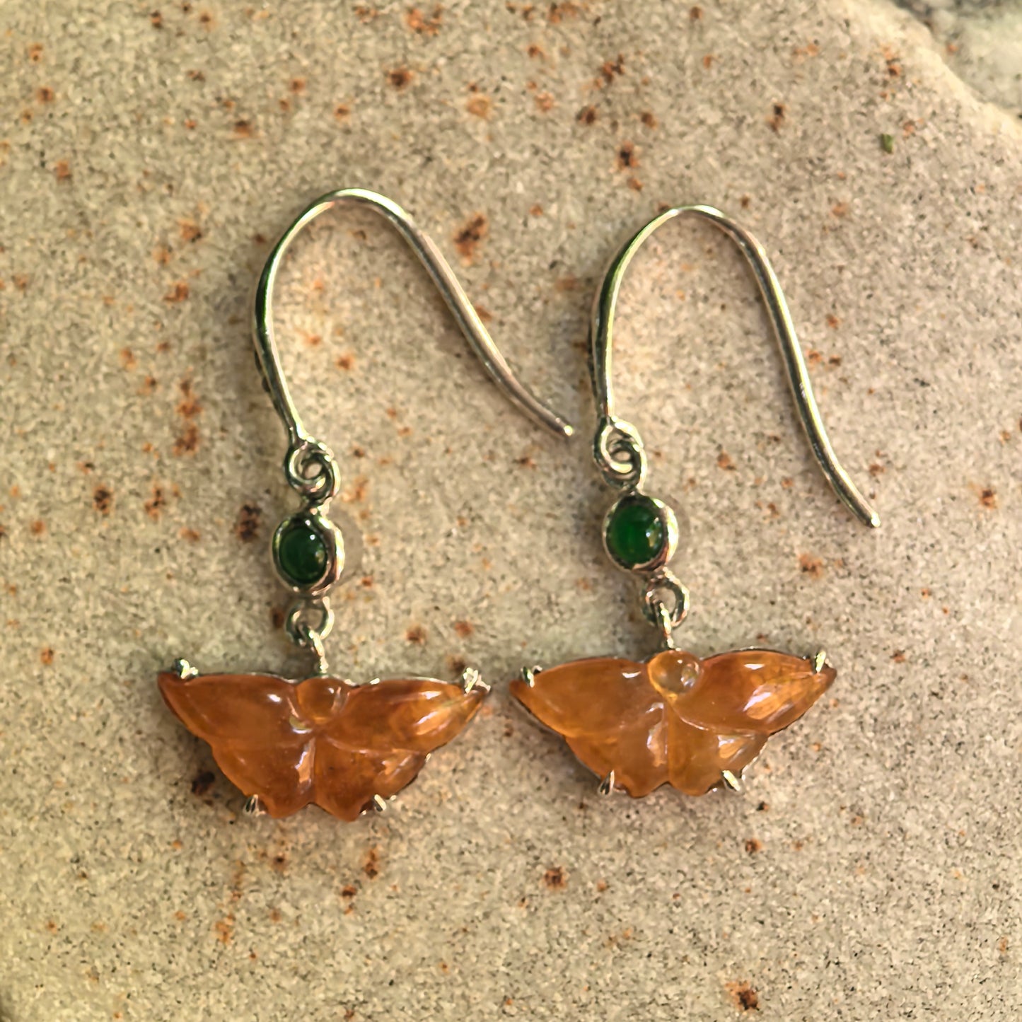 Natural Grade-A Icy Honey Yellow Butterfly Jadeite Earrings · Burmese Jade