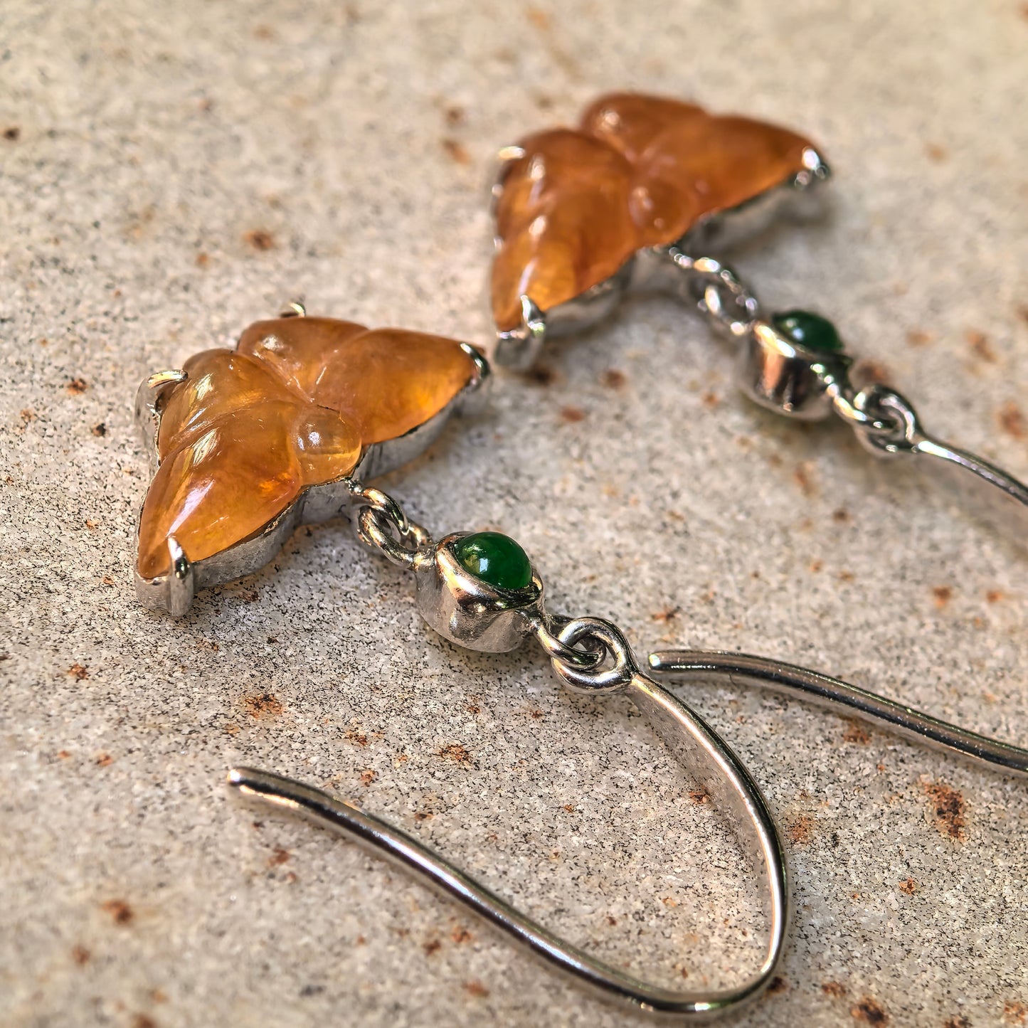 Natural Grade-A Icy Honey Yellow Butterfly Jadeite Earrings · Burmese Jade