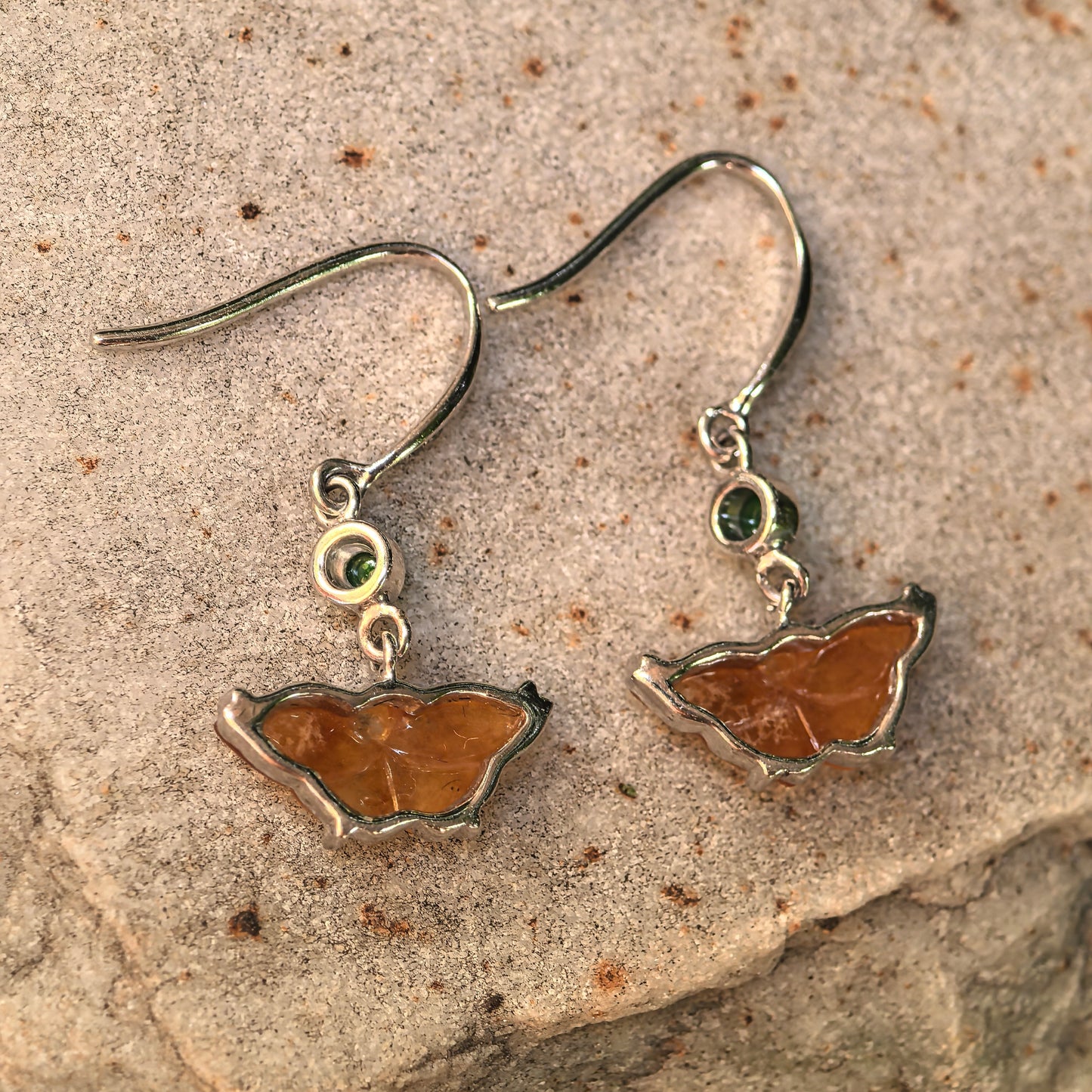 Natural Grade-A Icy Honey Yellow Butterfly Jadeite Earrings · Burmese Jade