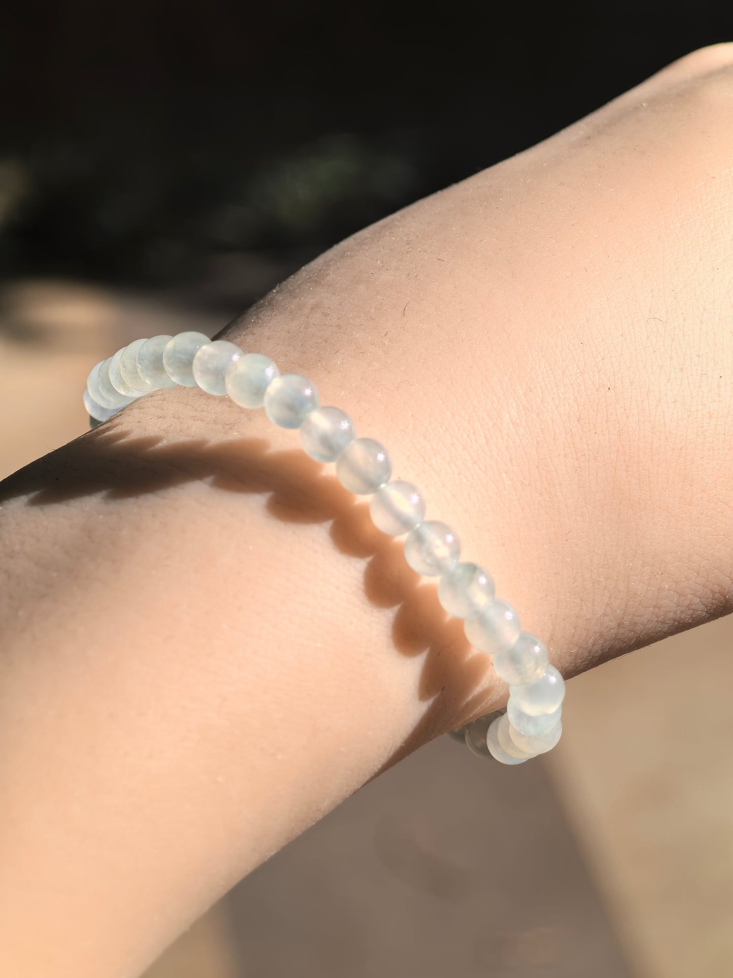 Natural Grade-A Icy White Jadeite Bead Bracelet · Burmese Jade 5mm