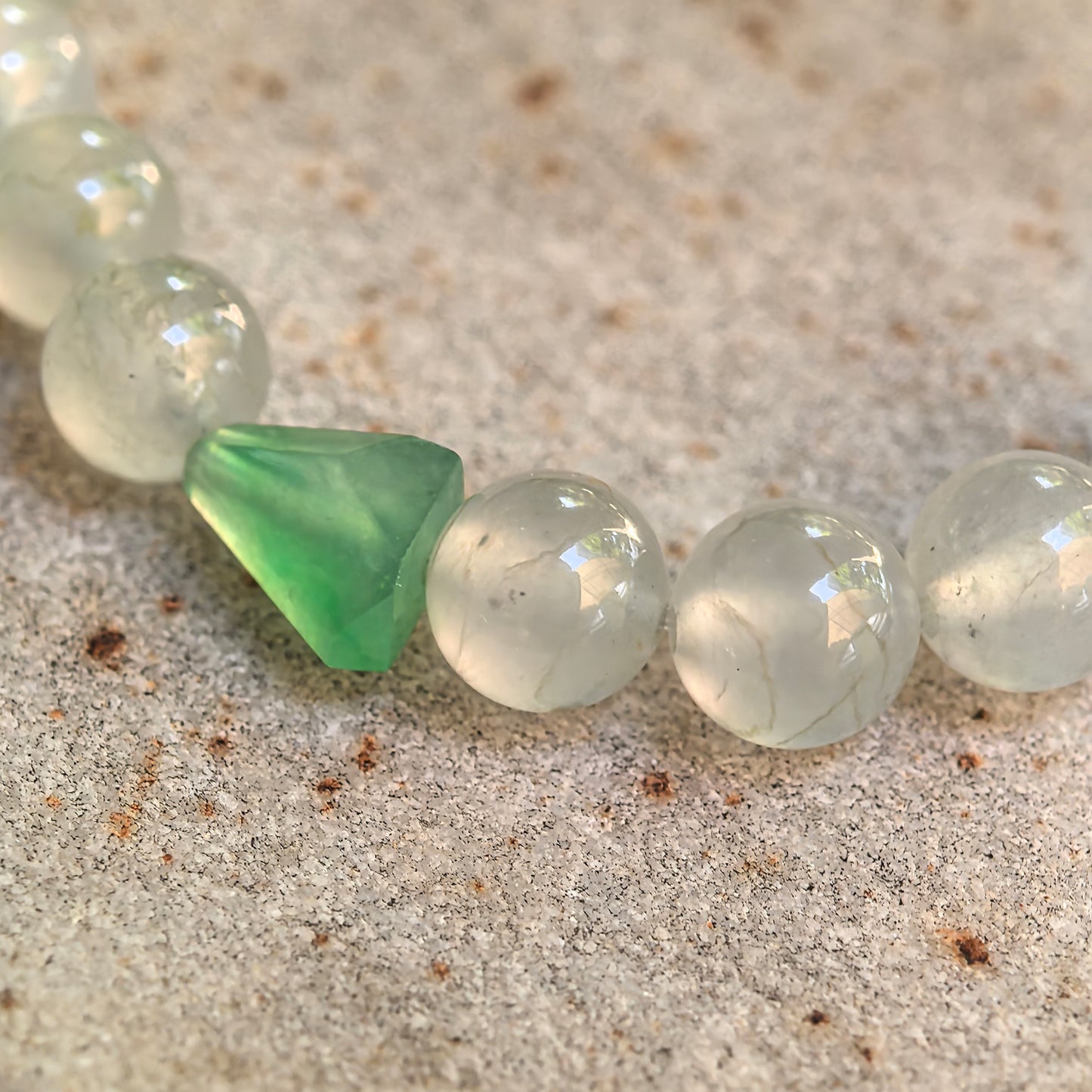 Natural Grade-A Icy White-Green Jadeite Bead Bracelet · Burmese Jade 6mm