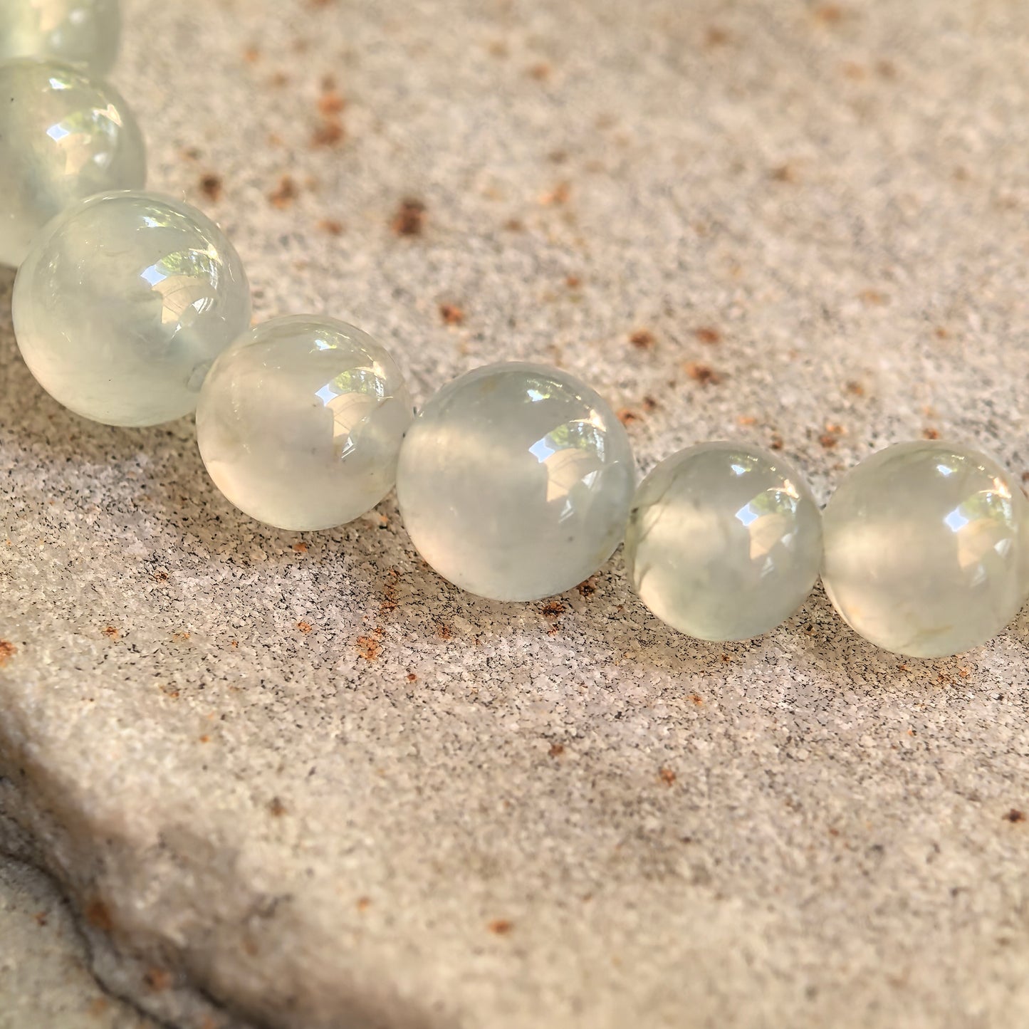 Natural Grade-A Icy White-Green Jadeite Bead Bracelet · Burmese Jade 6mm