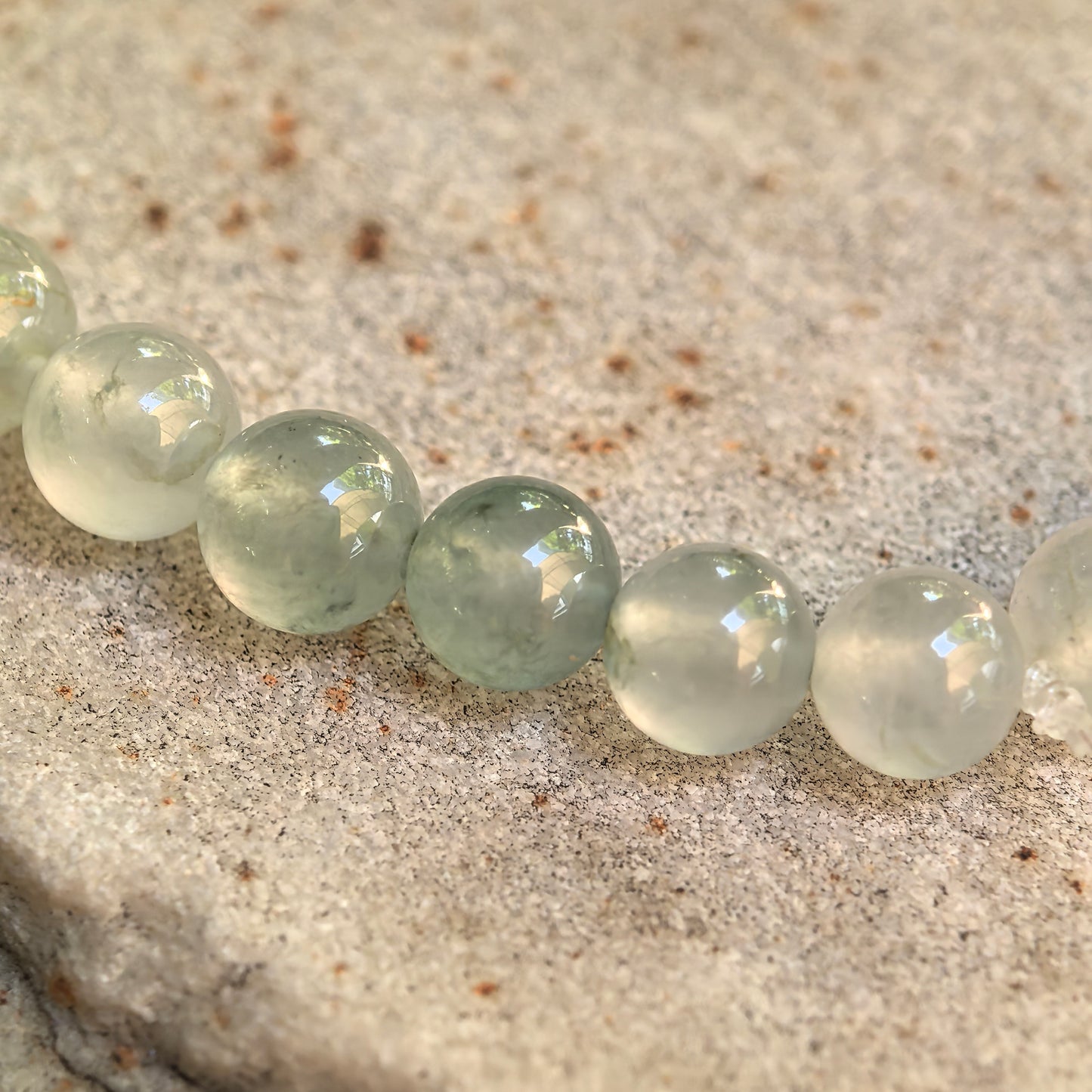 Natural Grade-A Icy White-Green Jadeite Bead Bracelet · Burmese Jade 6mm