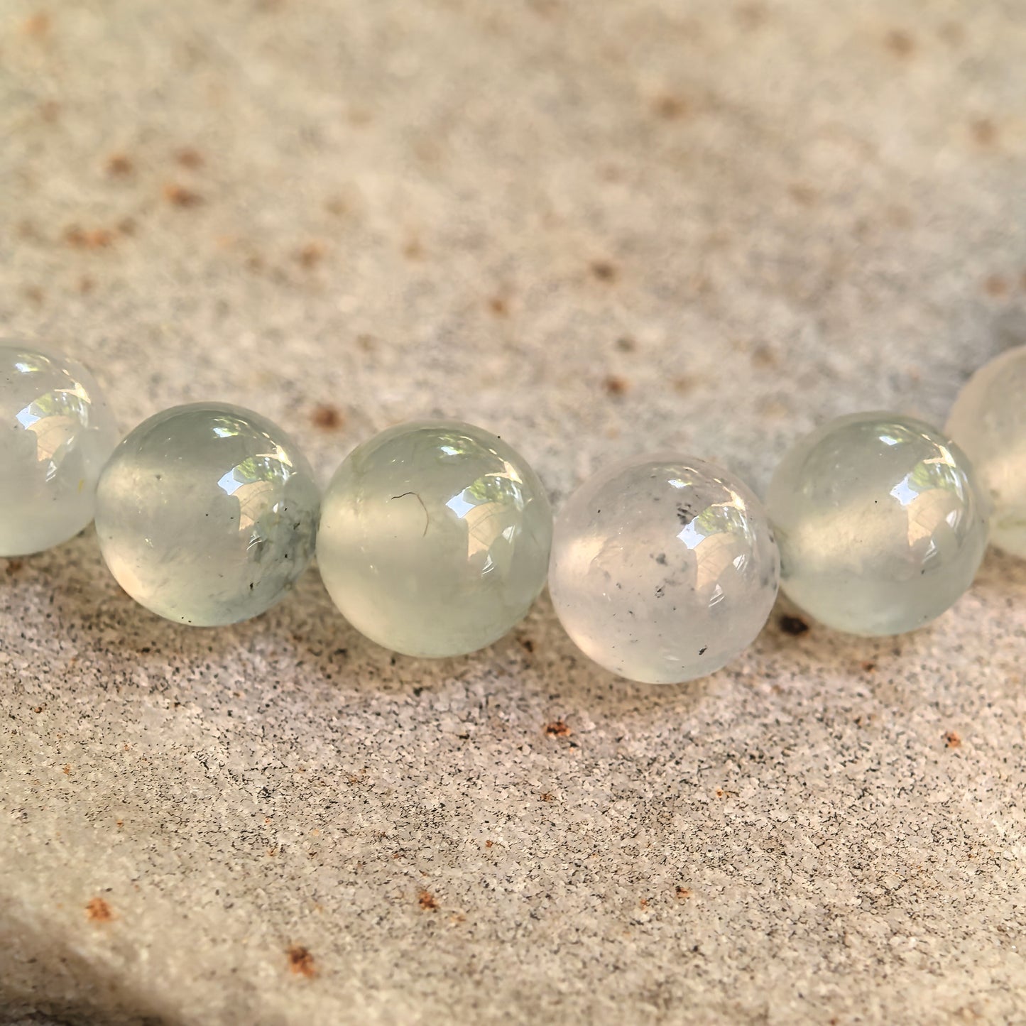 Natural Grade-A Icy White-Green Jadeite Bead Bracelet · Burmese Jade 6mm