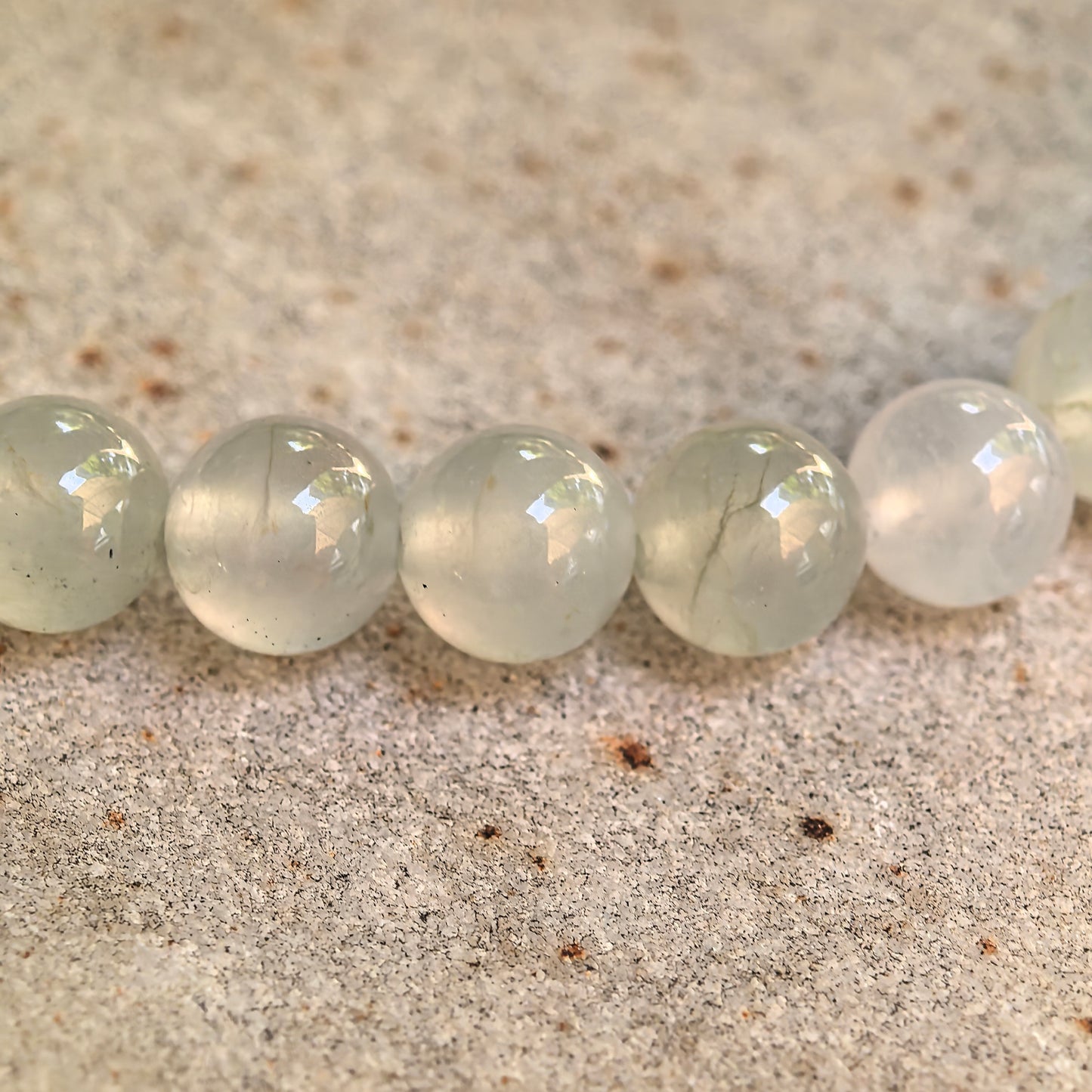 Natural Grade-A Icy White-Green Jadeite Bead Bracelet · Burmese Jade 6mm