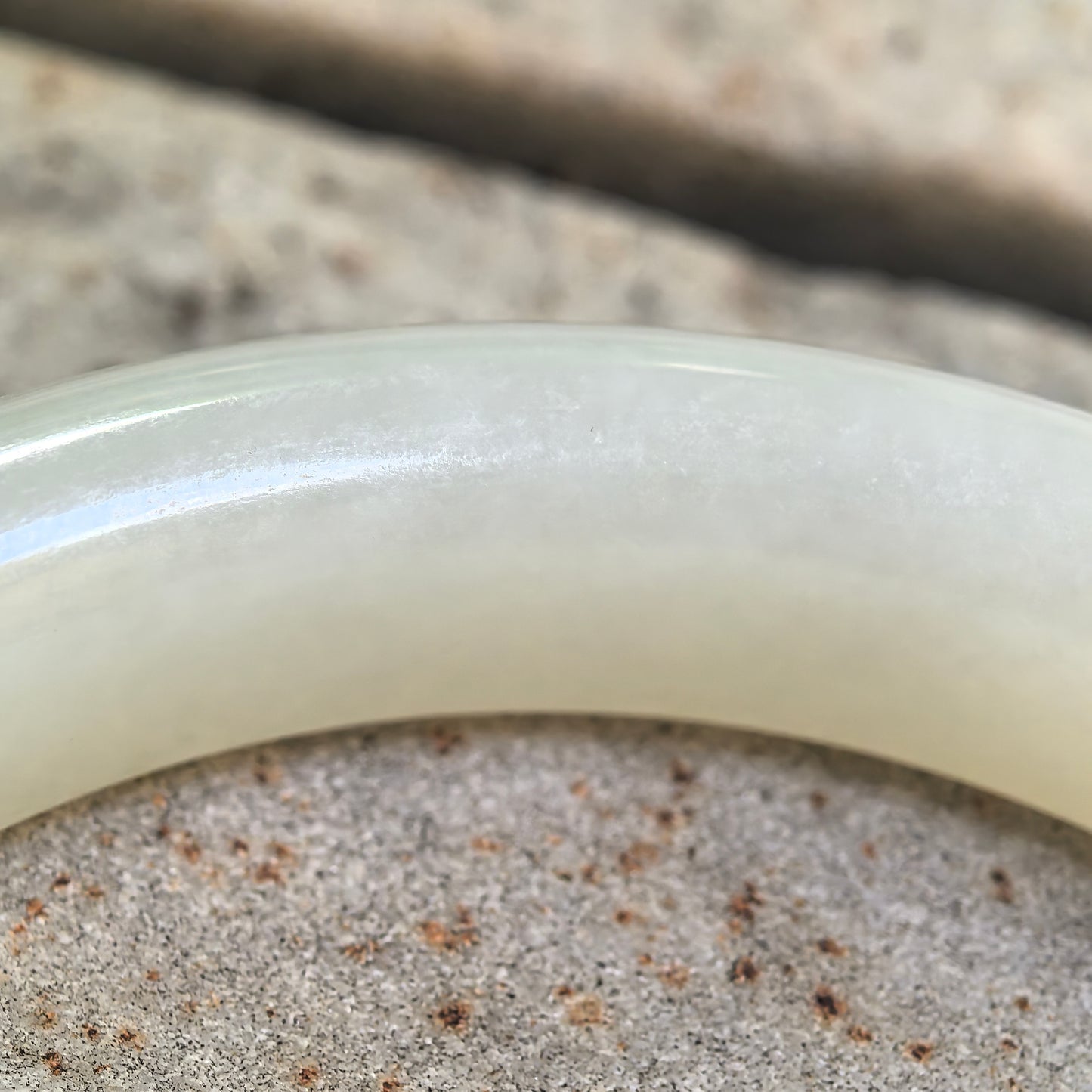 Natural White Nephrite D-shape Bangle · Xinjiang Hetian Jade 57mm