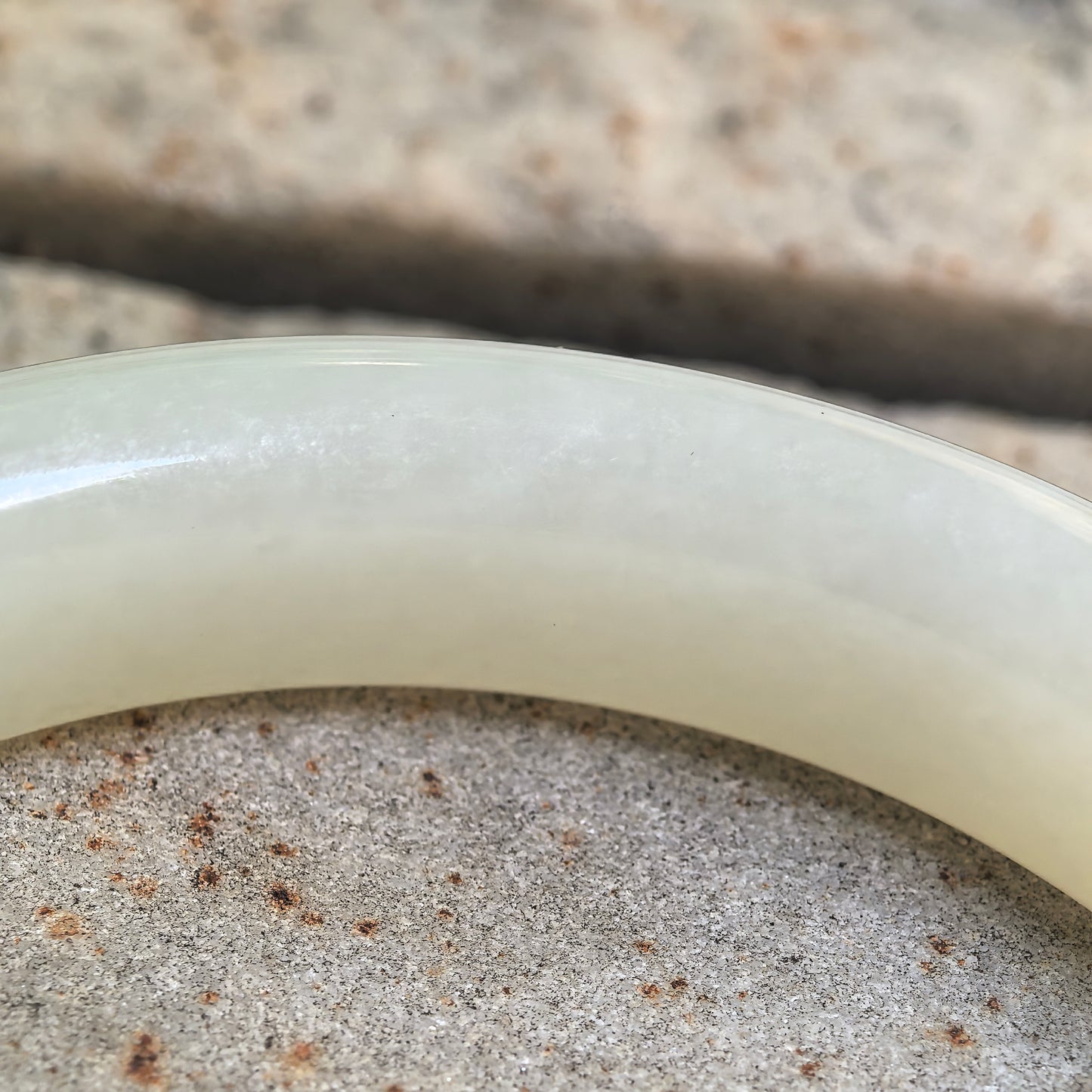 Natural White Nephrite D-shape Bangle · Xinjiang Hetian Jade 57mm