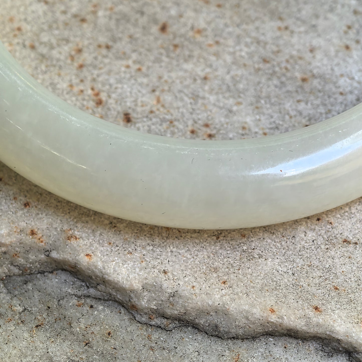 Natural White Nephrite D-shape Bangle · Xinjiang Hetian Jade 57mm