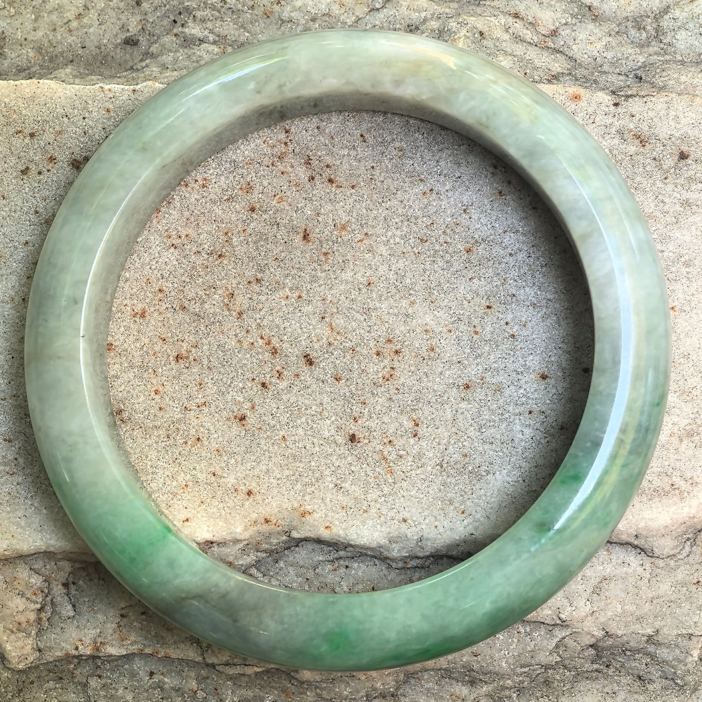 Natural Grade-A Jadeite White-Green D-Shape Bangle · Burmese Jade 58mm