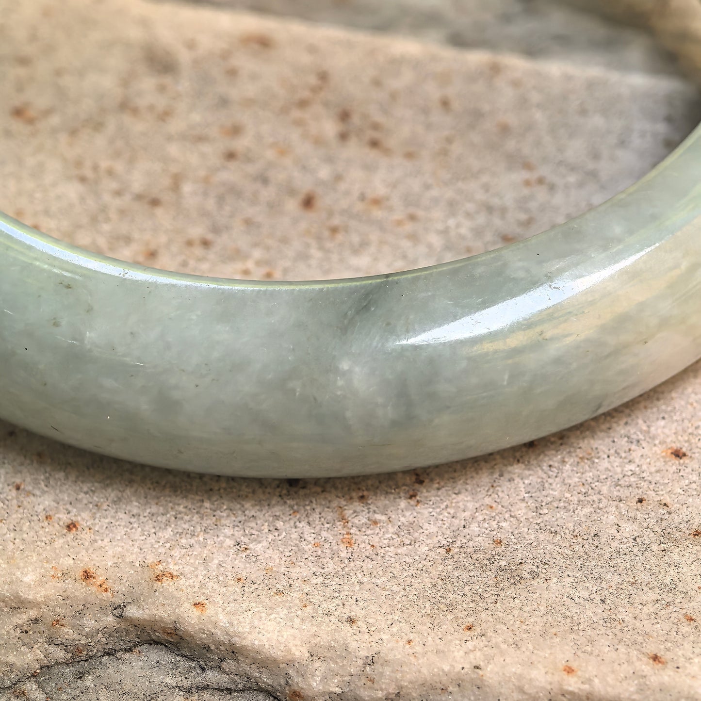 Natural Grade-A Jadeite White-Green D-Shape Bangle · Burmese Jade 58mm