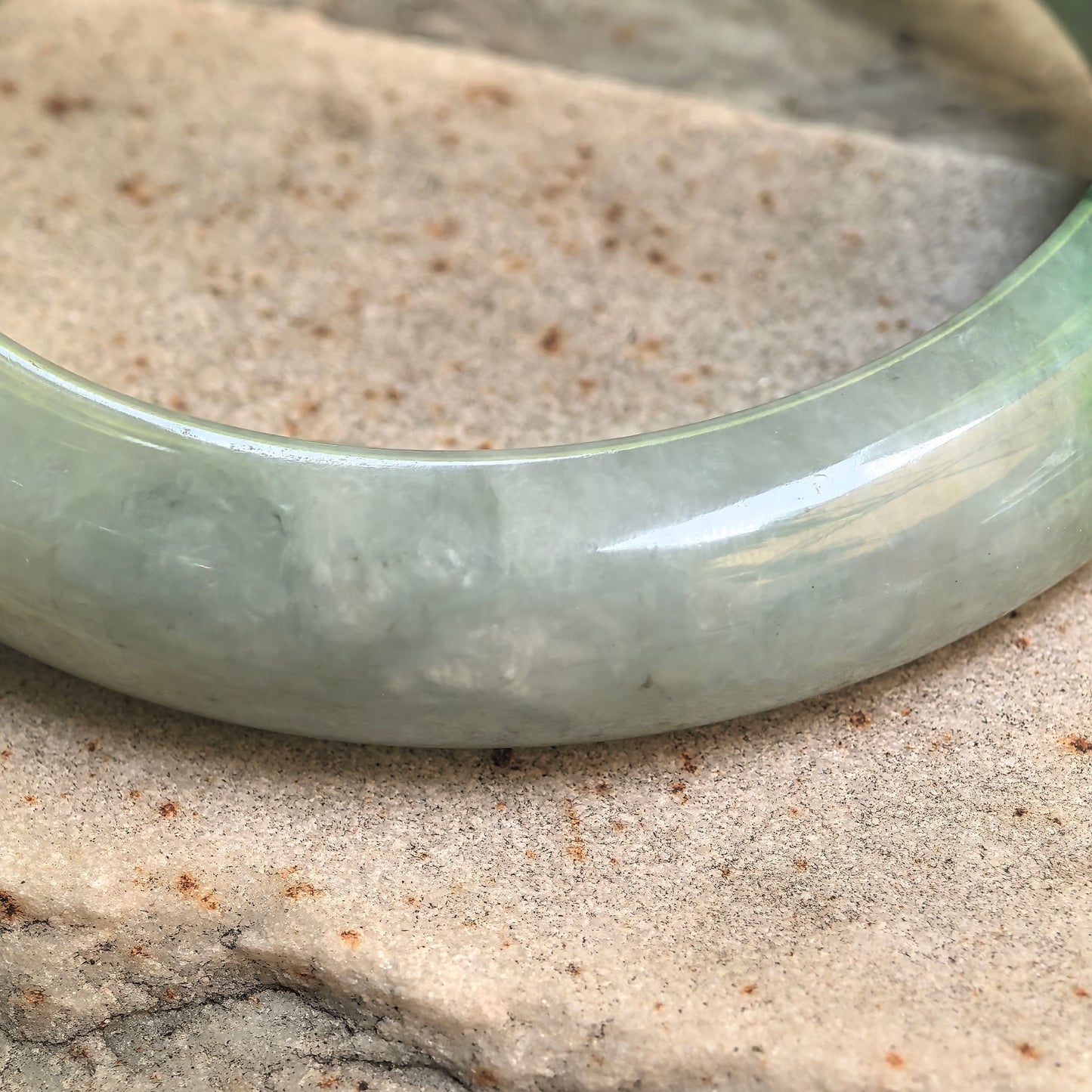 Natural Grade-A Jadeite White-Green D-Shape Bangle · Burmese Jade 58mm