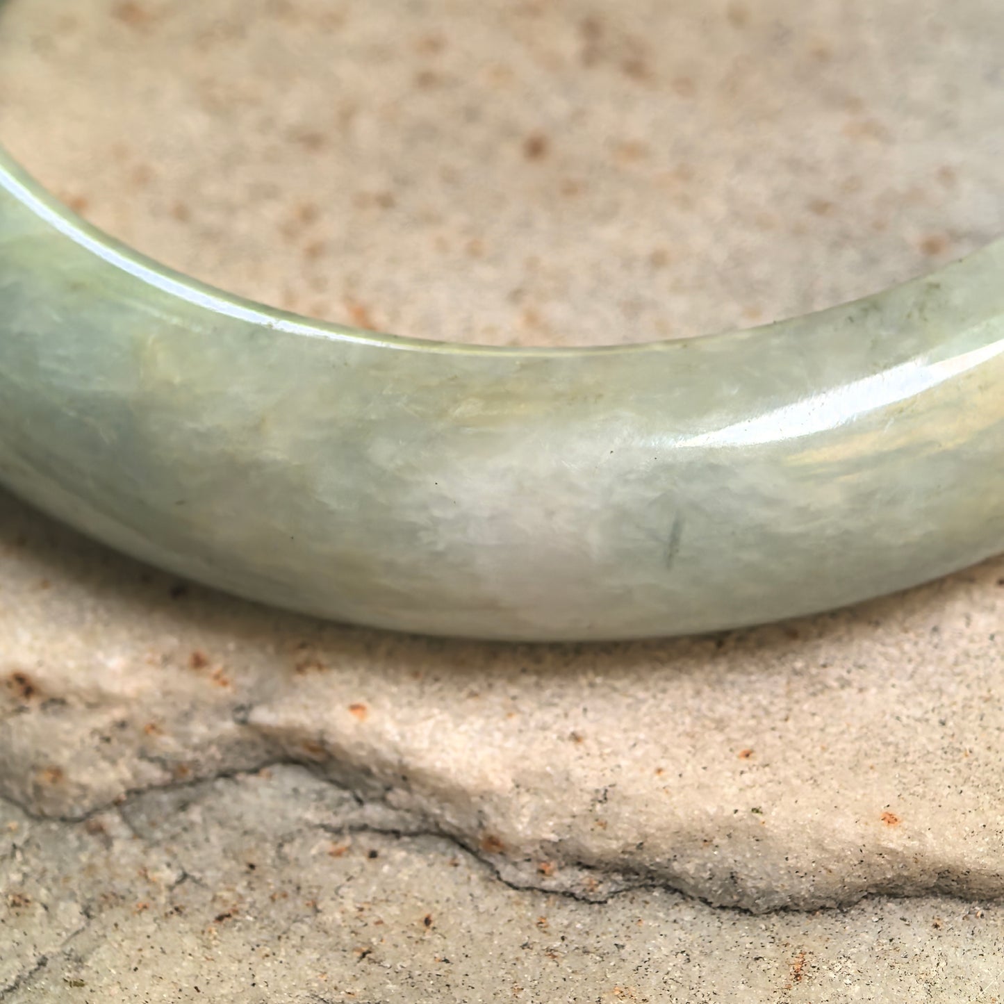 Natural Grade-A Jadeite White-Green D-Shape Bangle · Burmese Jade 58mm