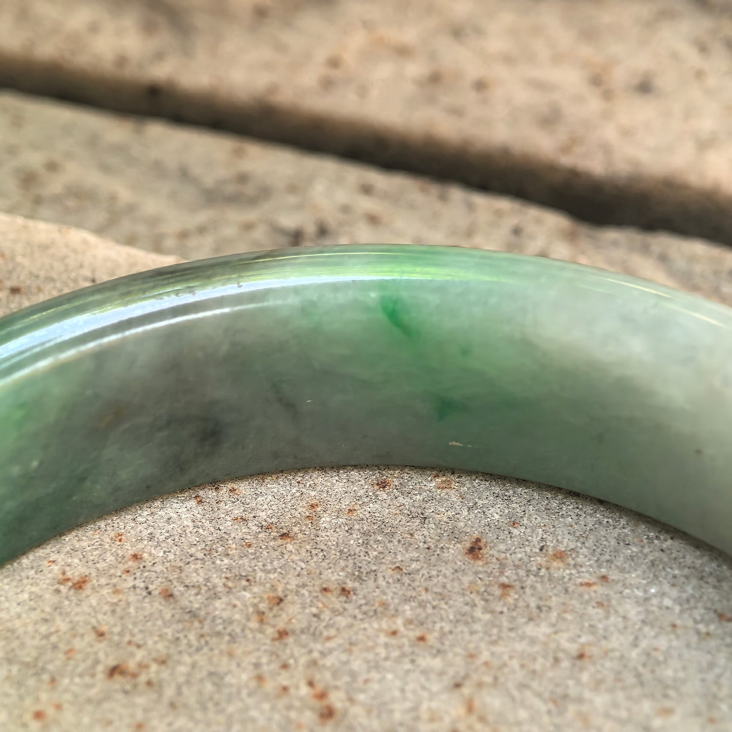 Natural Grade-A Jadeite White-Green D-Shape Bangle · Burmese Jade 58mm