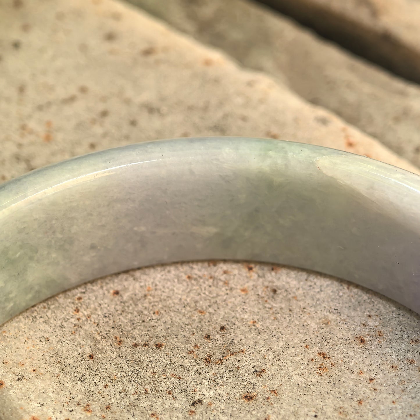 Natural Grade-A Bean Glutinous Light Green Lavender D-Shape Jadeite Bangle · Burmese Jade 58mm