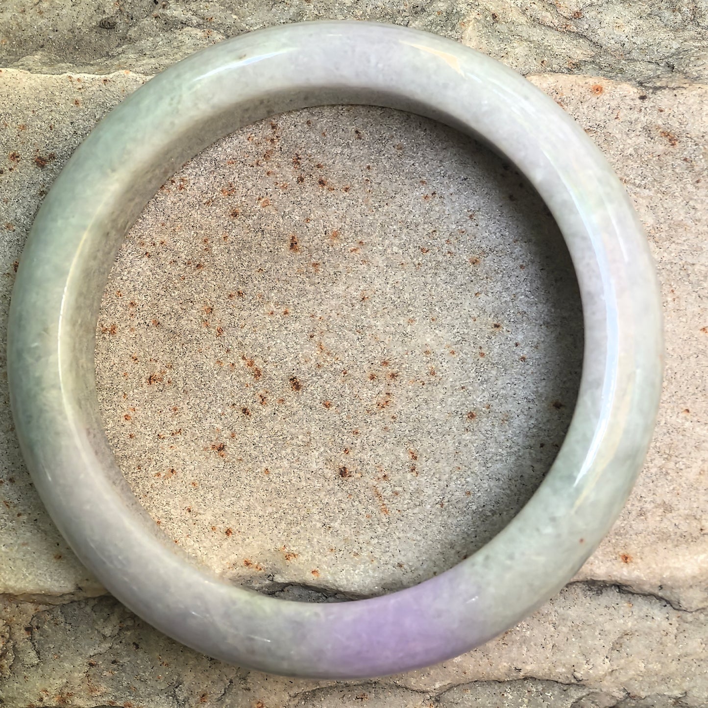 Natural Grade-A Bean Glutinous Light Green Lavender D-Shape Jadeite Bangle · Burmese Jade 53mm