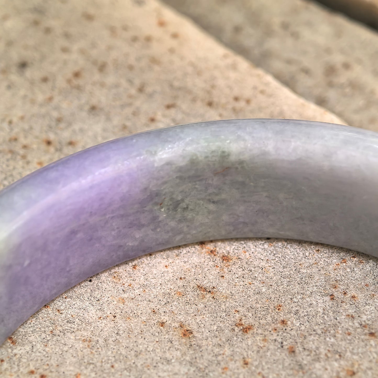 Natural Grade-A Bean Glutinous Light Green Lavender D-Shape Jadeite Bangle · Burmese Jade 53mm