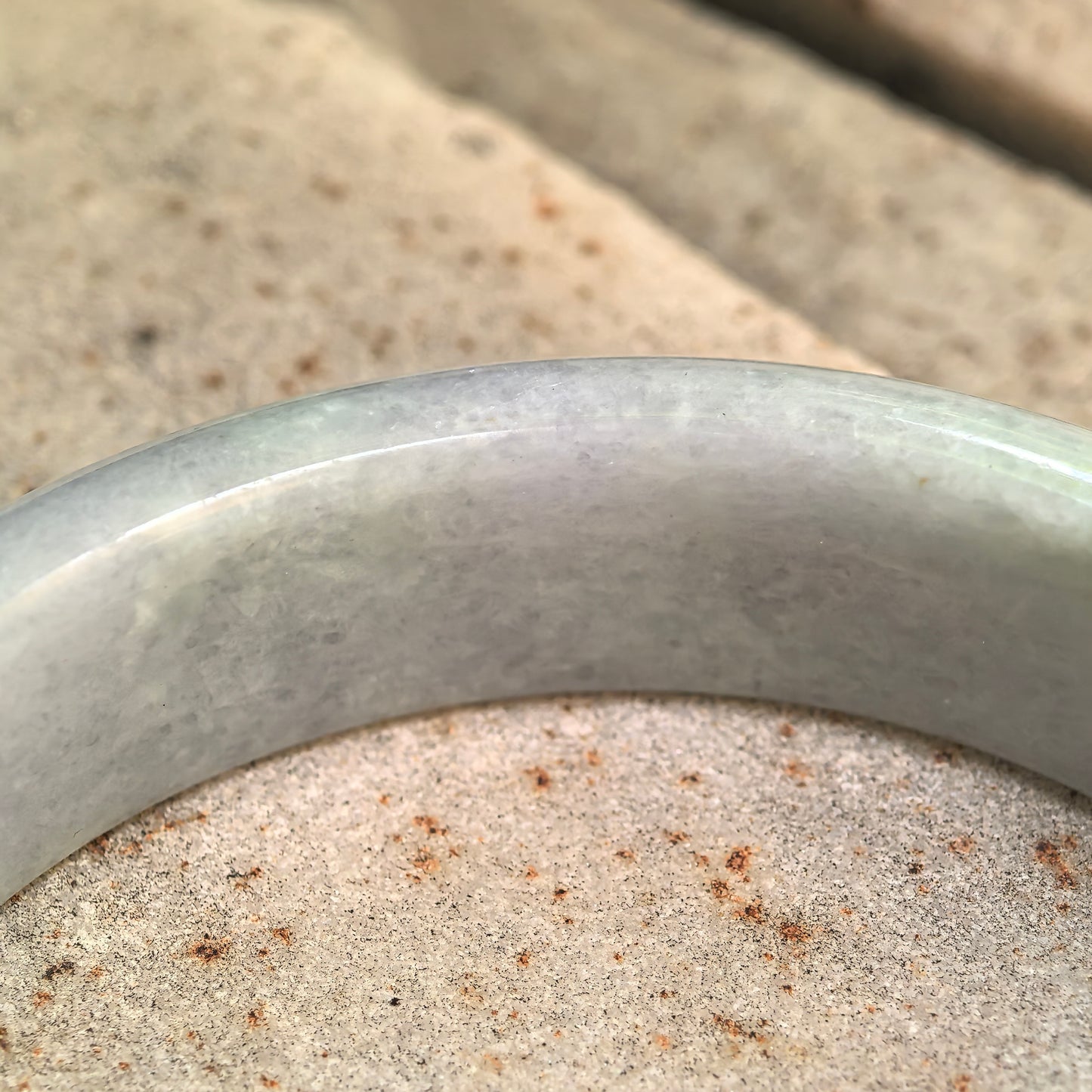 Natural Grade-A Bean Glutinous Light Green Lavender D-Shape Jadeite Bangle · Burmese Jade 53mm