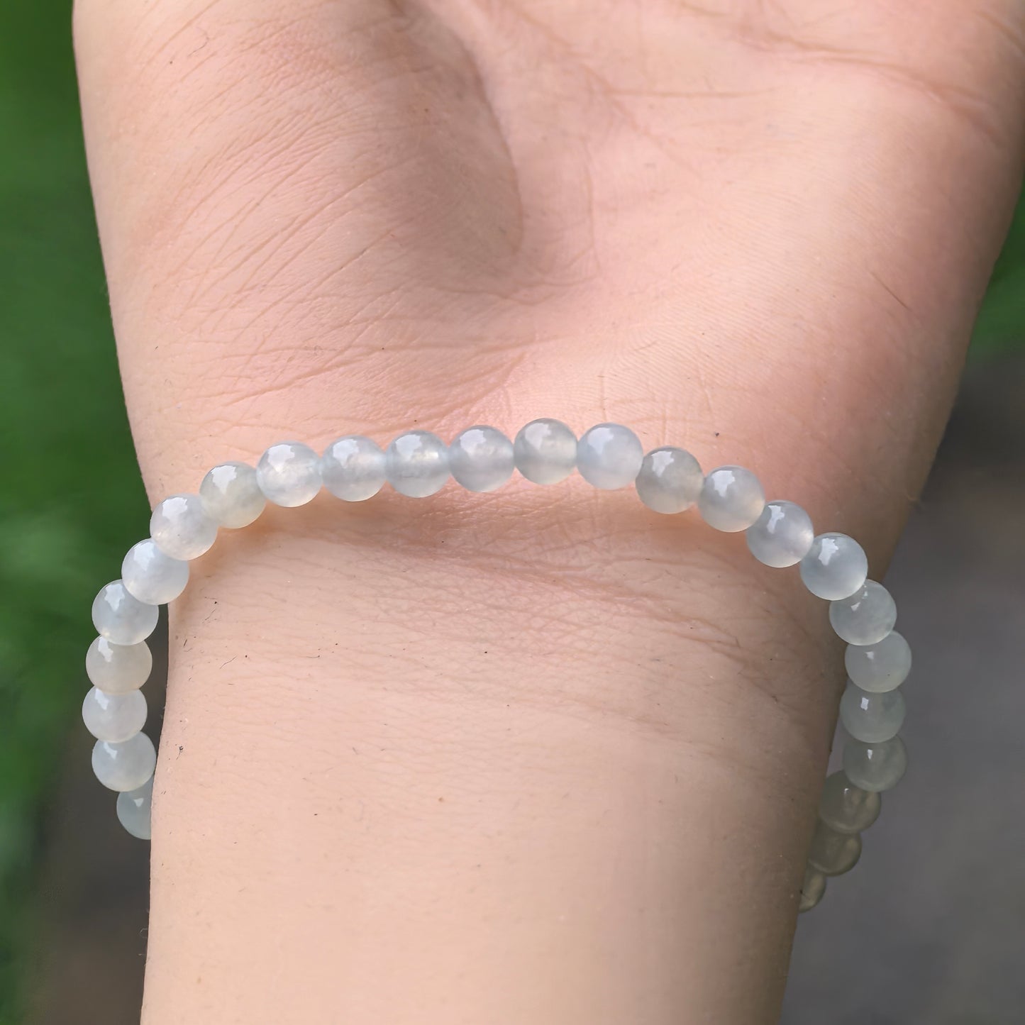 Natural Grade-A Icy White Jadeite Bead Bracelet · Burmese Jade 5mm