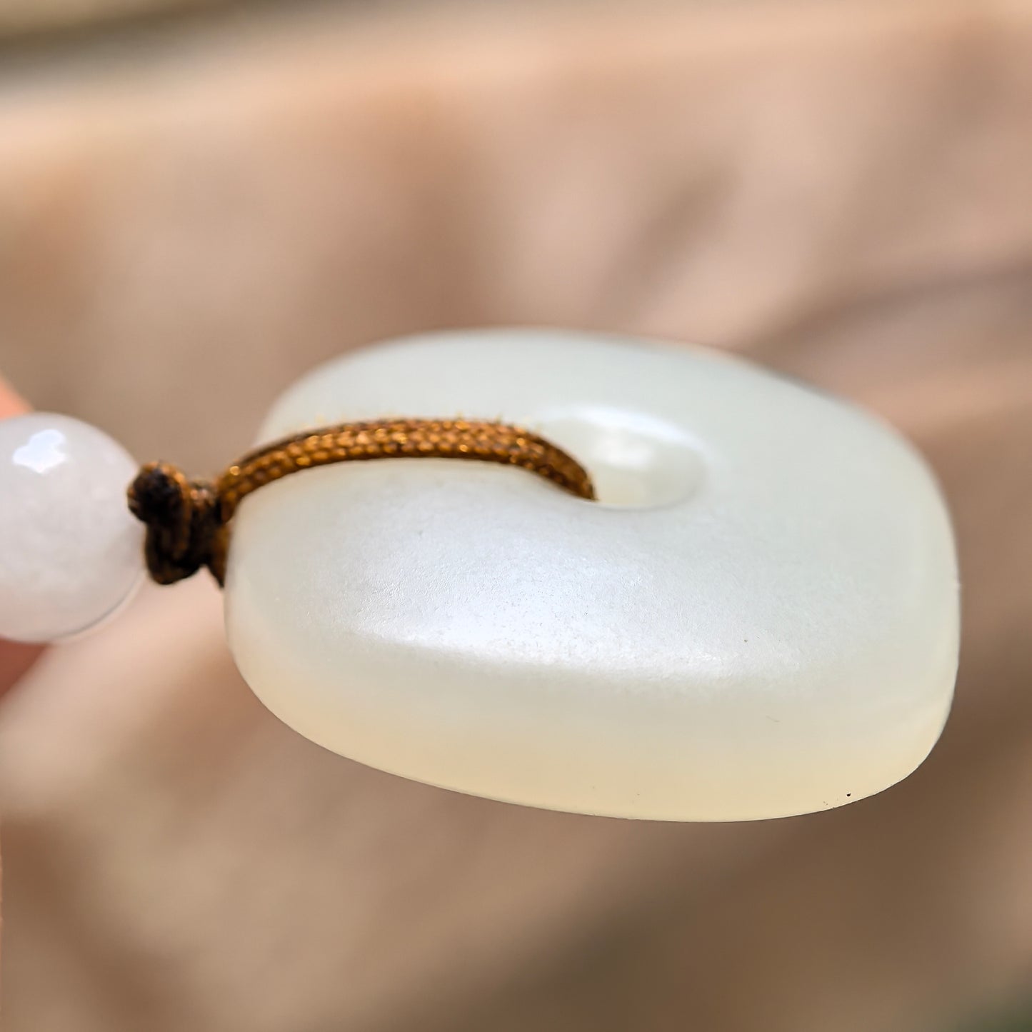 Natural Xinjiang White Nephrite Square Peace Pendant · Hetian Jade