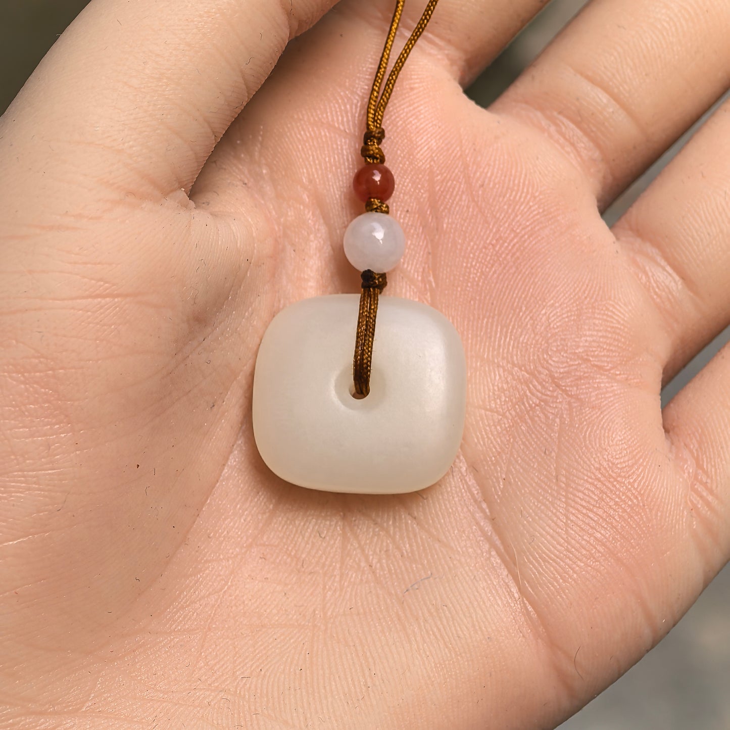 Natural Xinjiang White Nephrite Square Peace Pendant · Hetian Jade
