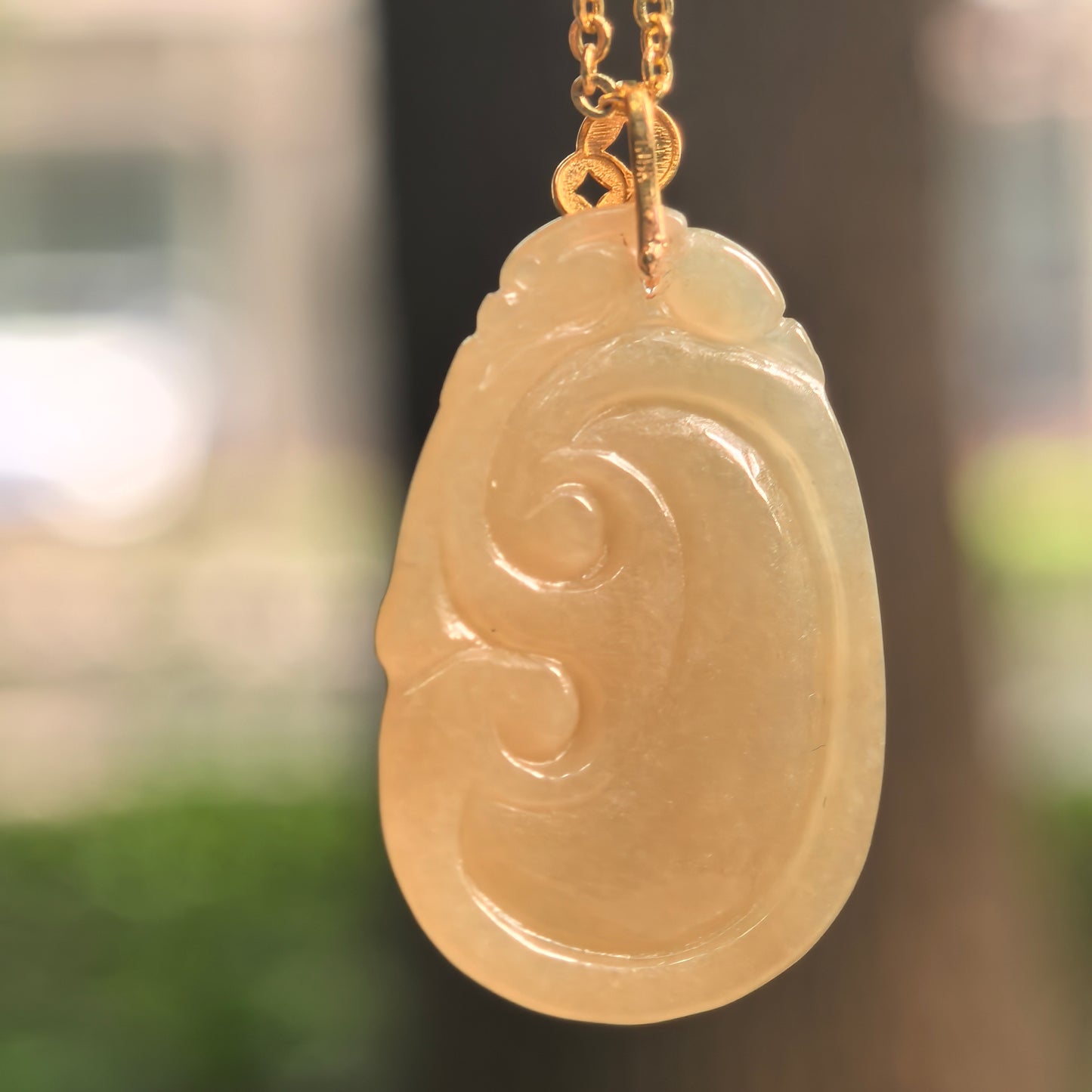 Natural Grade-A Glutinous Yellow Ruyi Jadeite Pendant · Burmese Jade