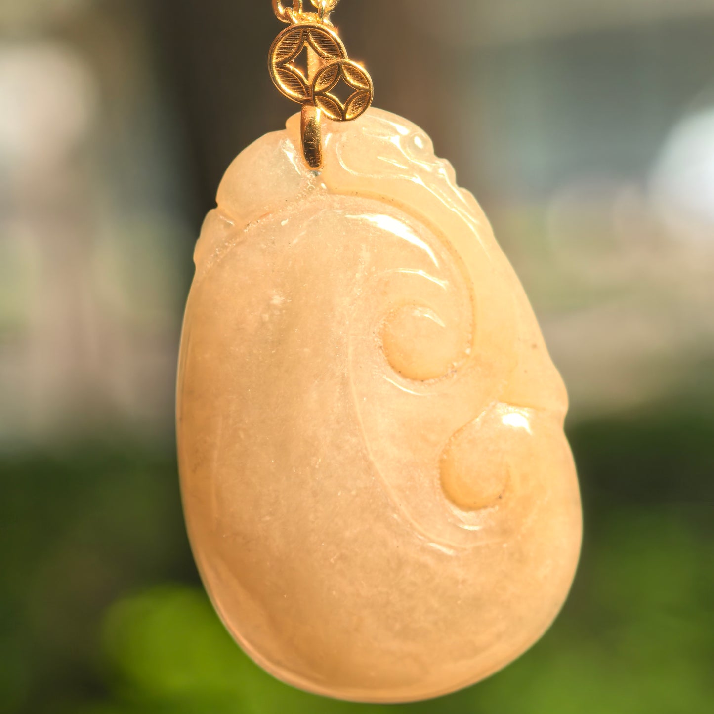 Natural Grade-A Glutinous Yellow Ruyi Jadeite Pendant · Burmese Jade