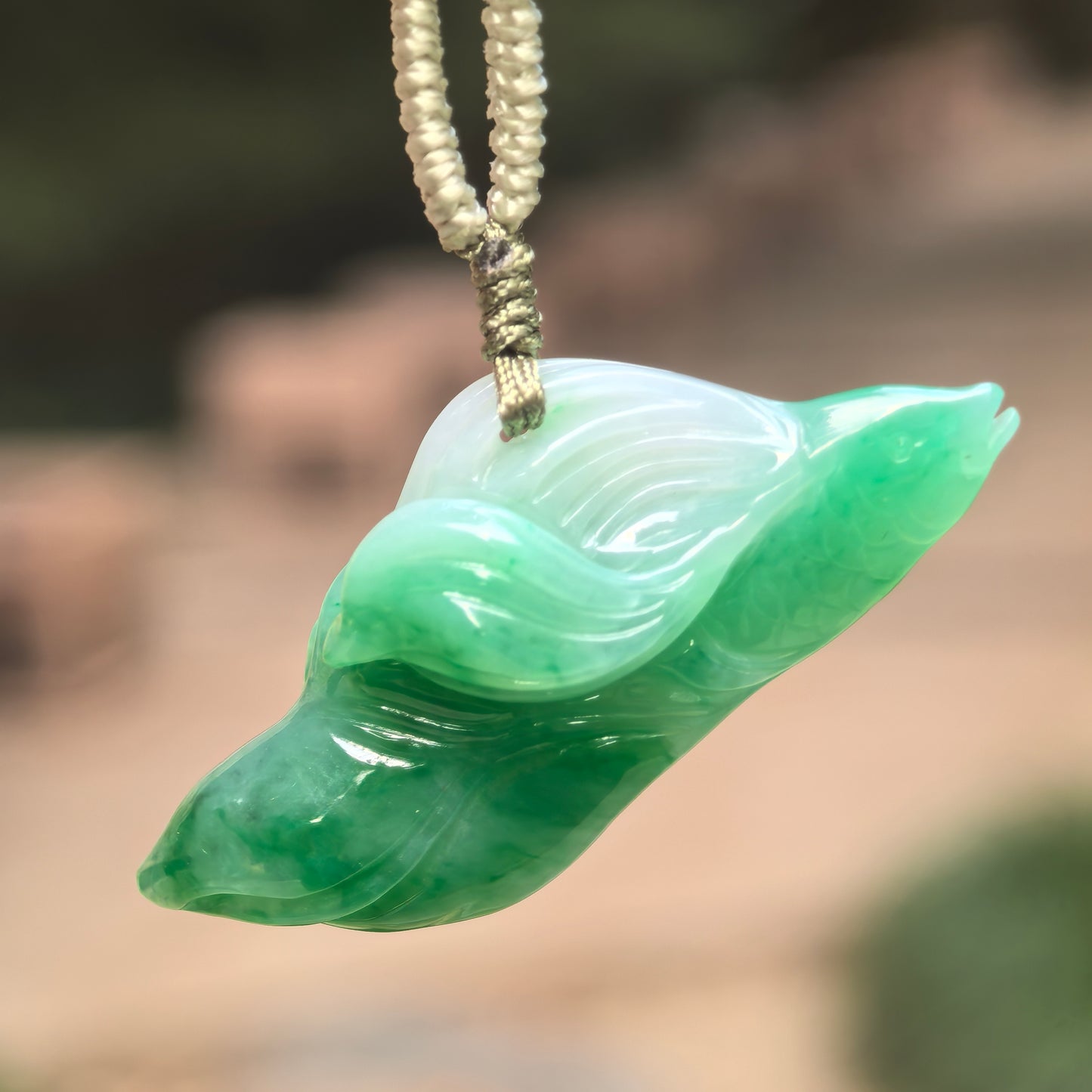 Natural Grade-A Fine Glutinous Green Fish Jadeite Pendant · Burmese Jade