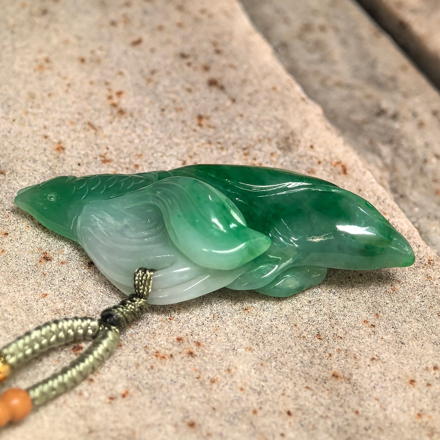 Natural Grade-A Fine Glutinous Green Fish Jadeite Pendant · Burmese Jade