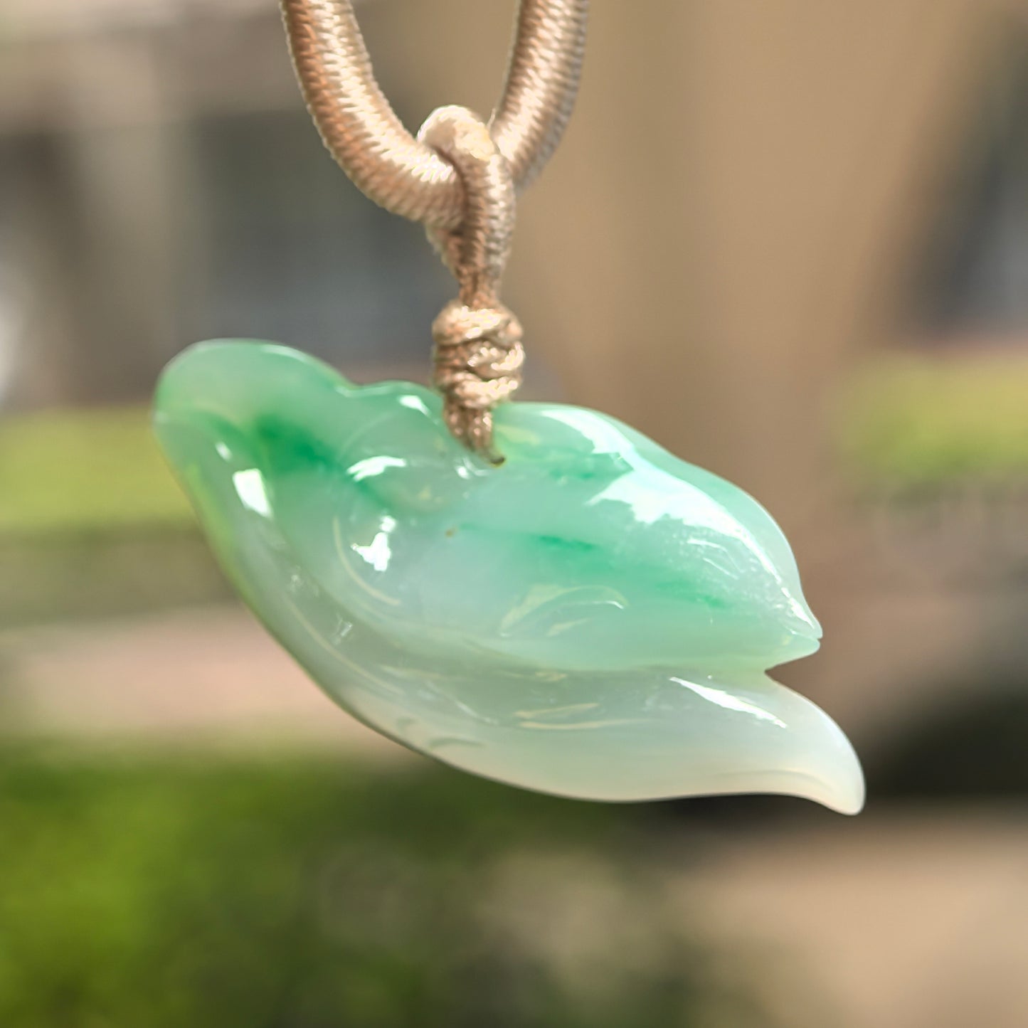 Natural Grade-A Glutinous Floating Green Dolphin Jadeite Pendant · Burmese Jade