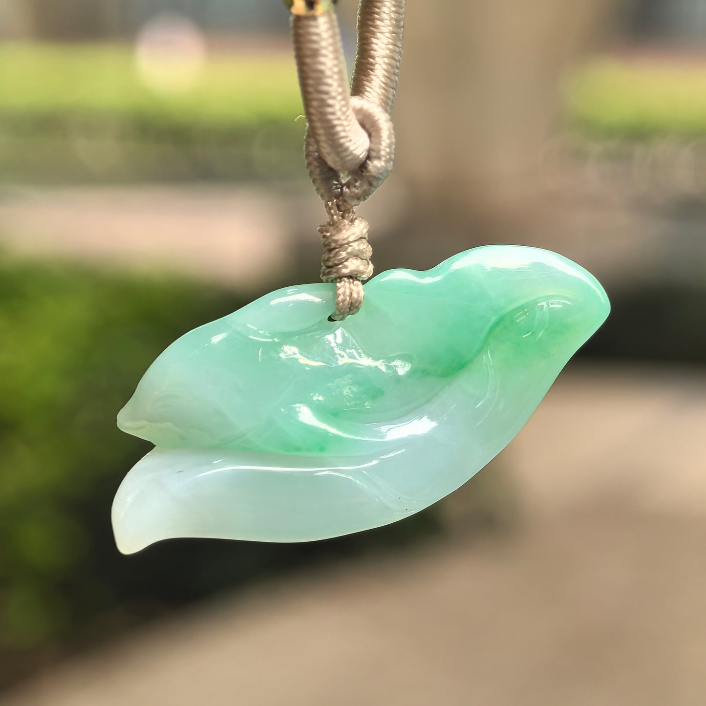 Natural Grade-A Glutinous Floating Green Dolphin Jadeite Pendant · Burmese Jade