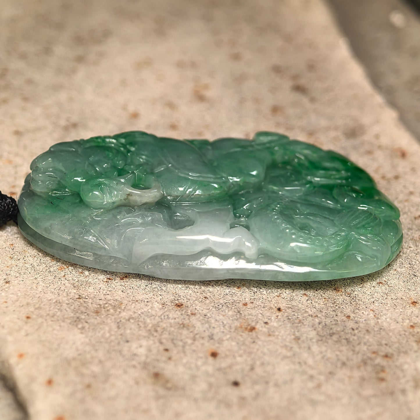 Natural Grade-A Glutinous Green Dragon Plaque Jadeite Pendant · Burmese Jade