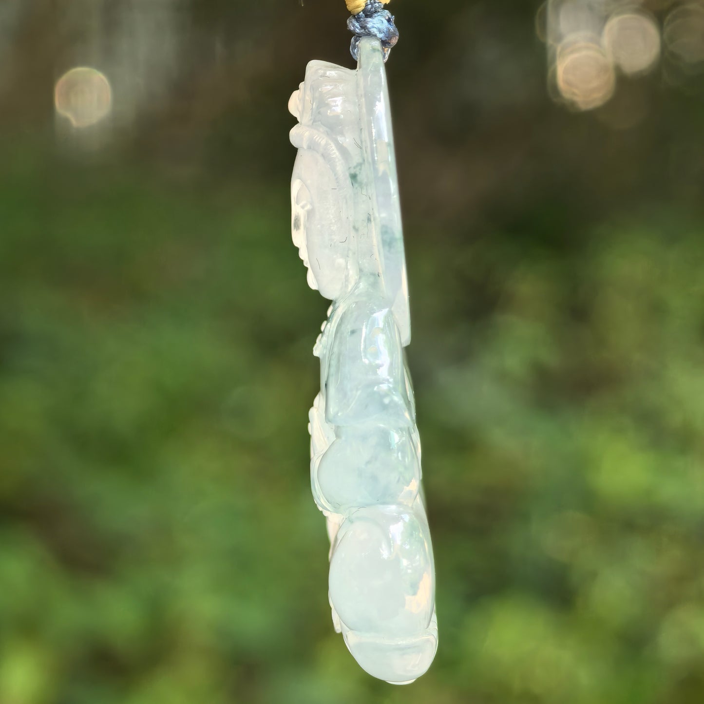 Natural Grade-A Icy Glutinous Light Green White Guanyin Jadeite Pendant · Burmese Jade
