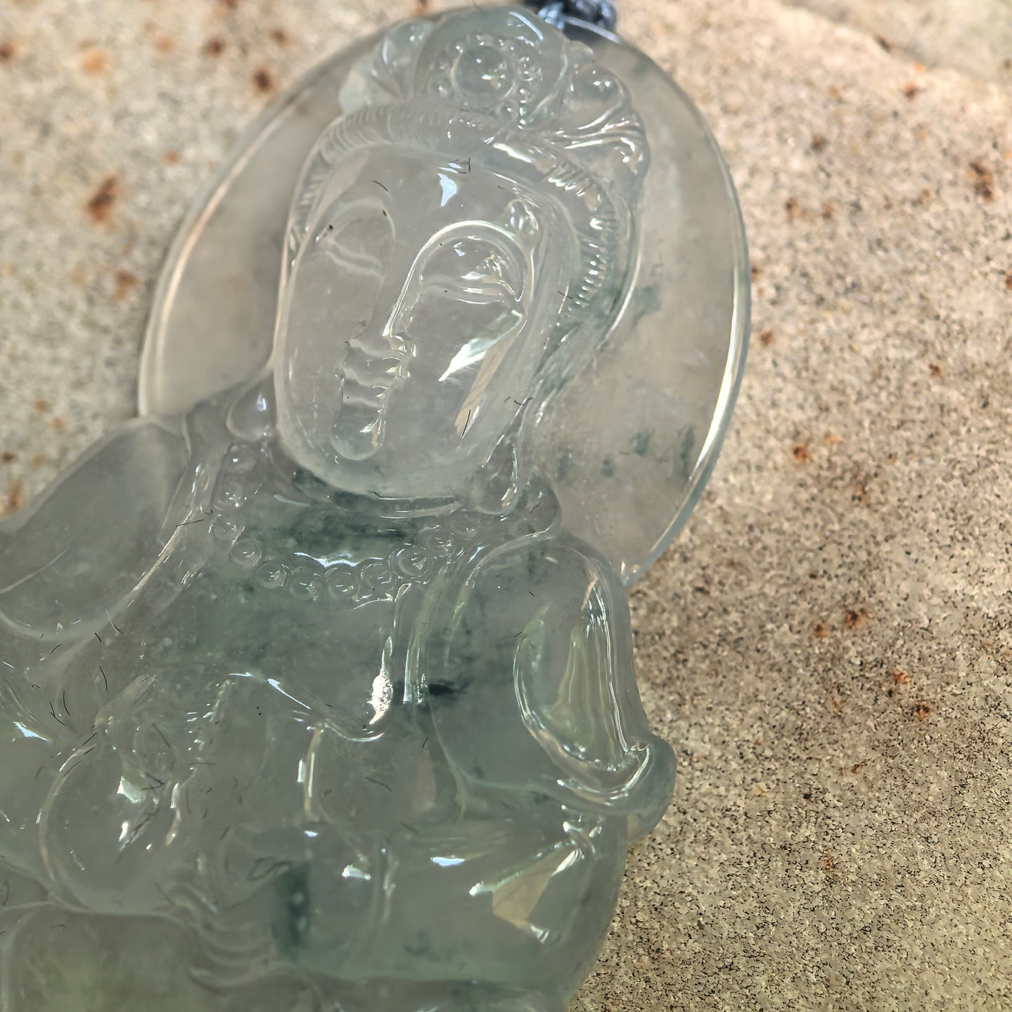 Natural Grade-A Icy Glutinous Light Green White Guanyin Jadeite Pendant · Burmese Jade