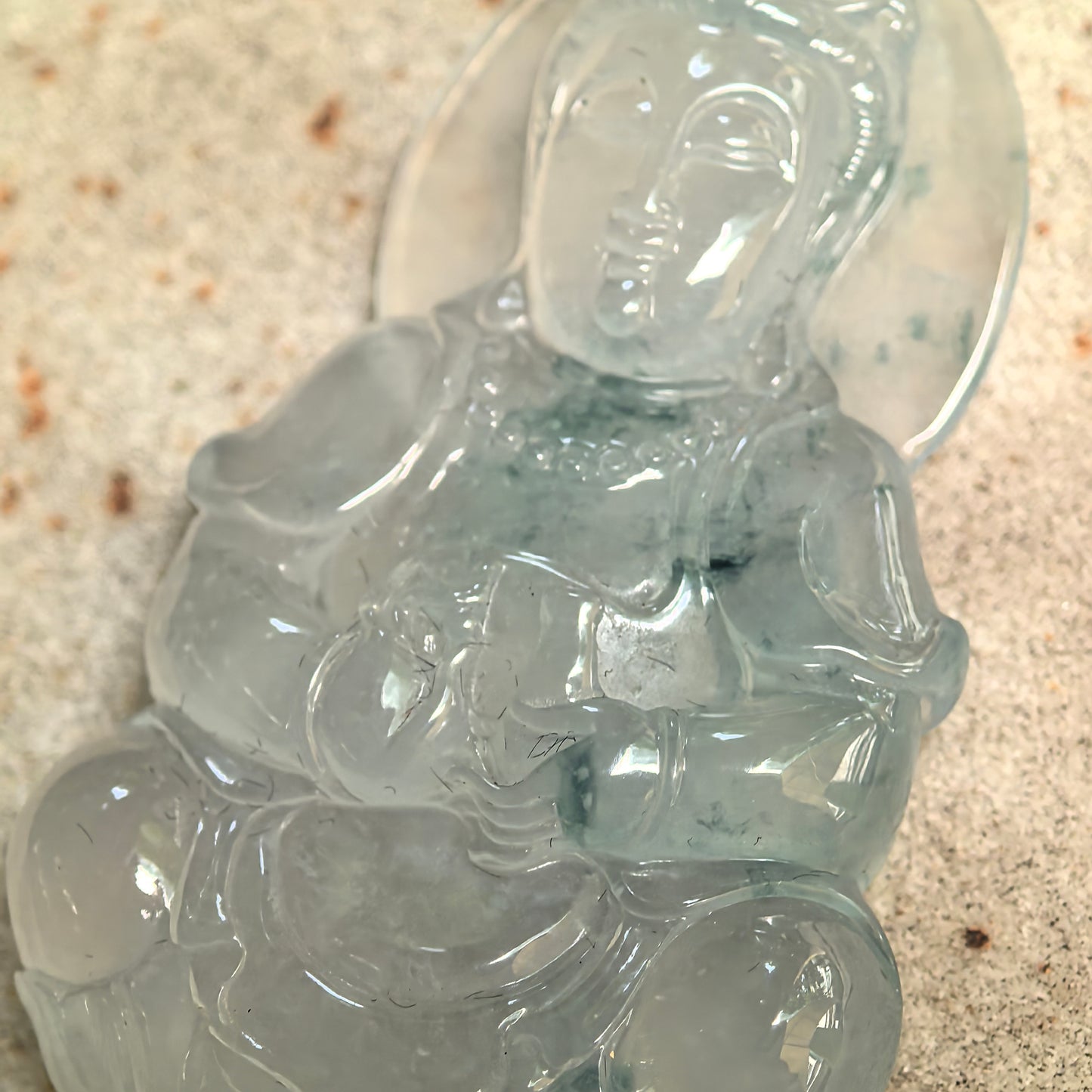 Natural Grade-A Icy Glutinous Light Green White Guanyin Jadeite Pendant · Burmese Jade