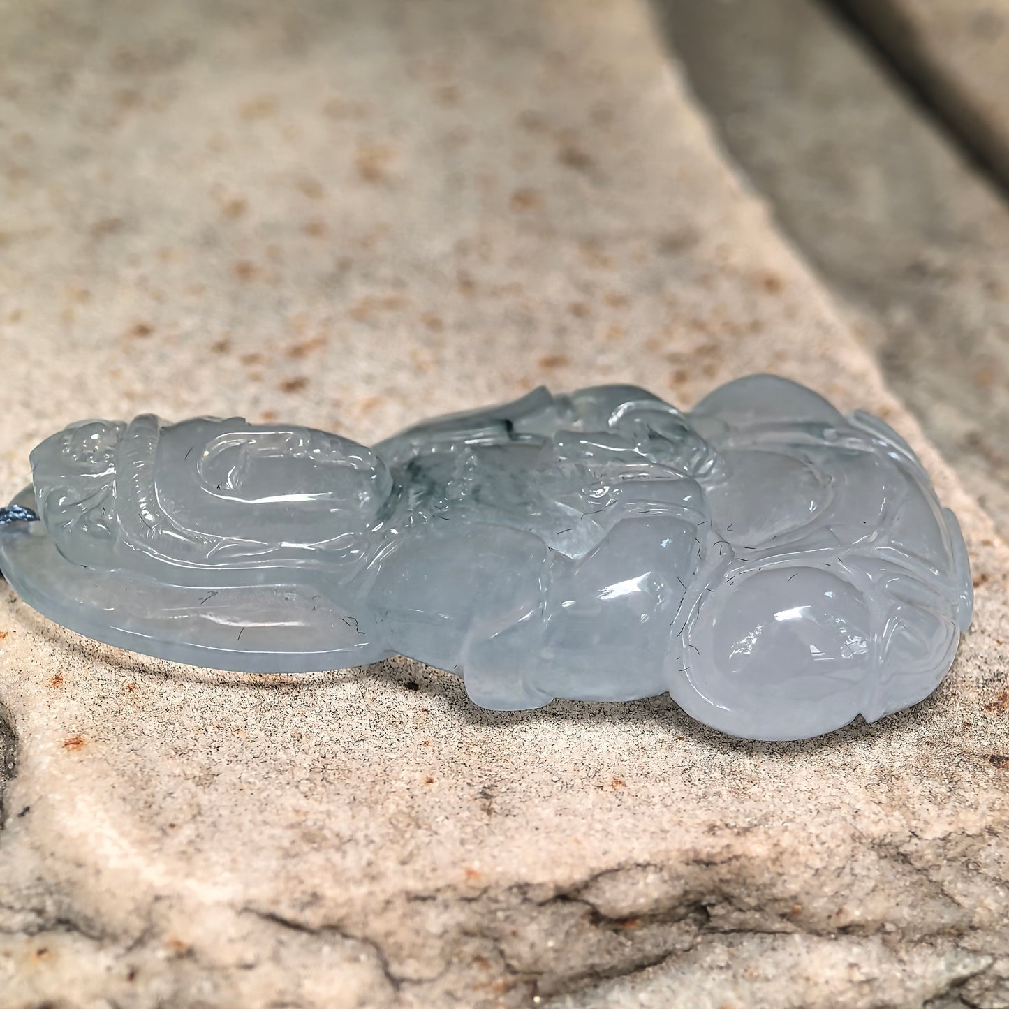 Natural Grade-A Icy Glutinous Light Green White Guanyin Jadeite Pendant · Burmese Jade