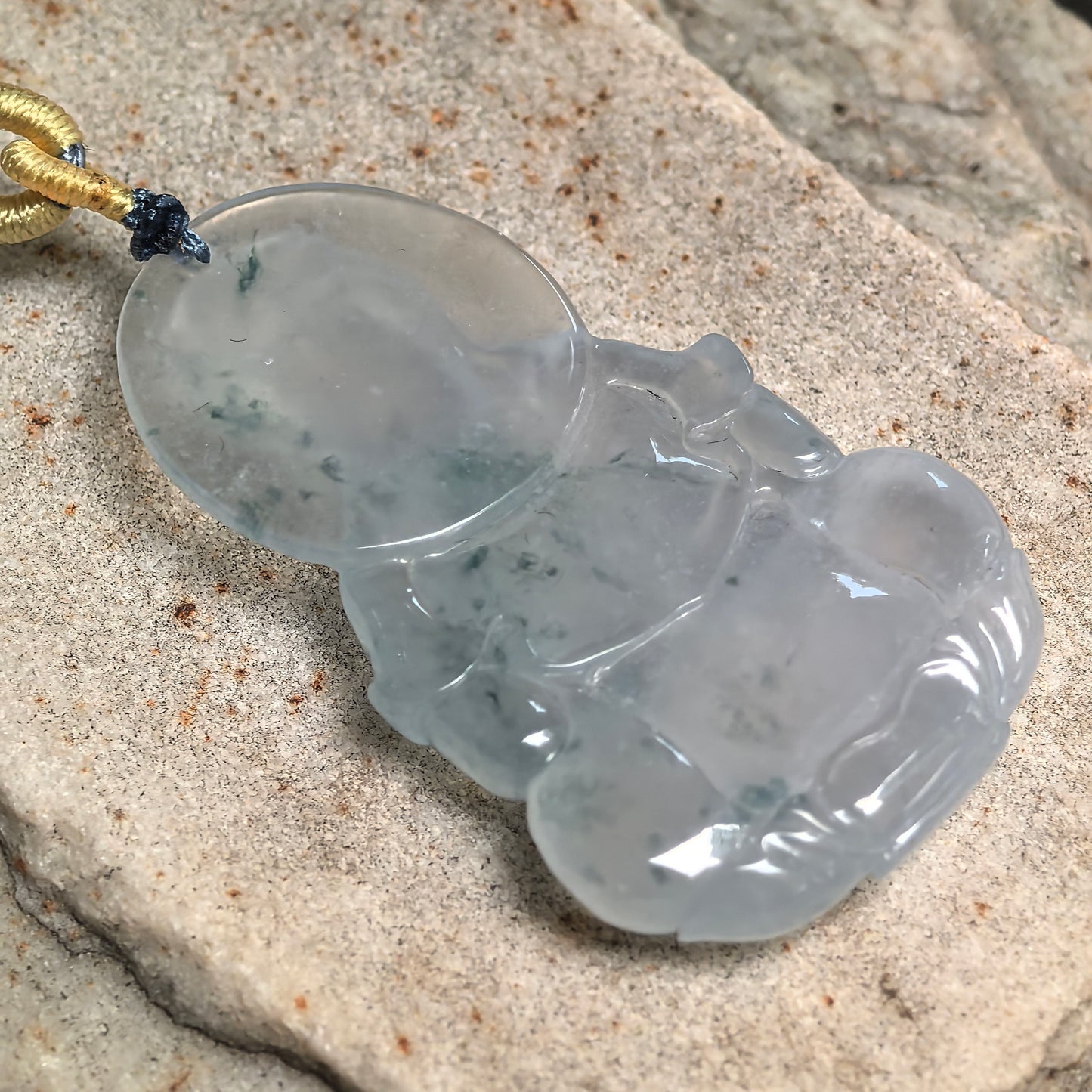 Natural Grade-A Icy Glutinous Light Green White Guanyin Jadeite Pendant · Burmese Jade