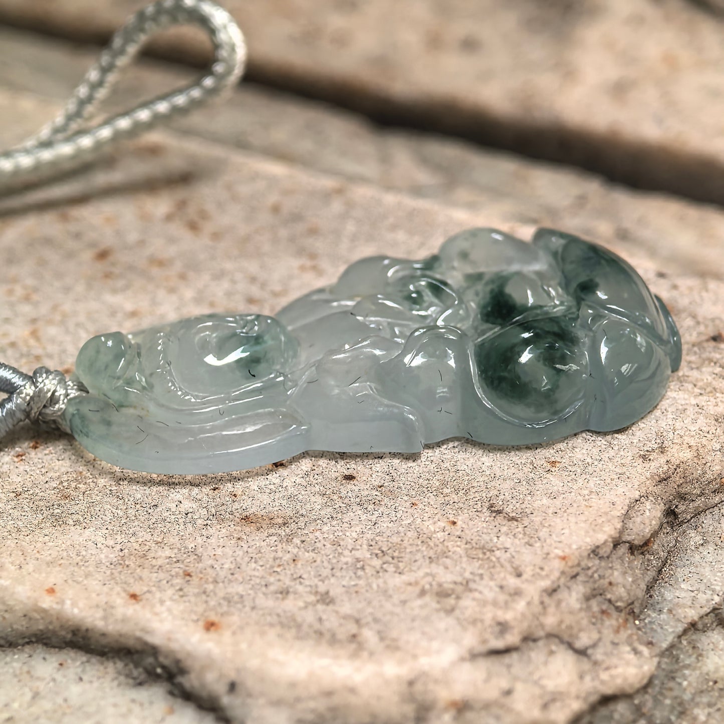 Natural Grade-A Icy Glutinous Green Floating Flower Guanyin Jadeite Pendant · Burmese Jade