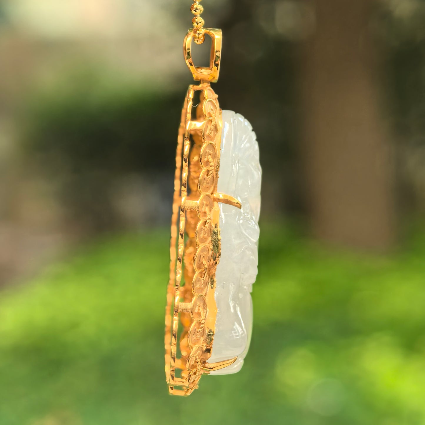 Natural Grade-A Icy Glutinous White Jadeite God of Wealth Pendant · Burmese Jade