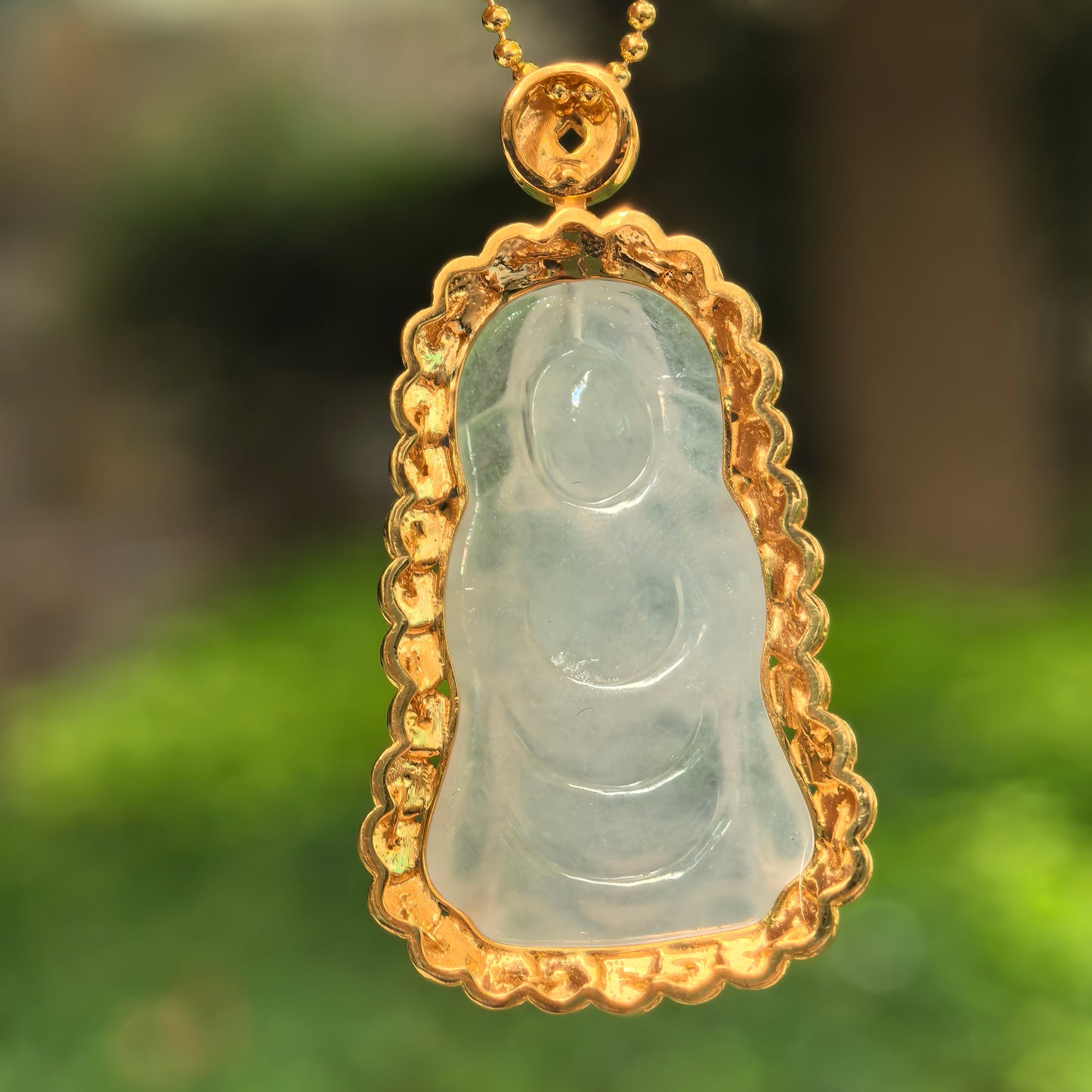 Natural Grade-A Icy Glutinous White Jadeite God of Wealth Pendant · Burmese Jade