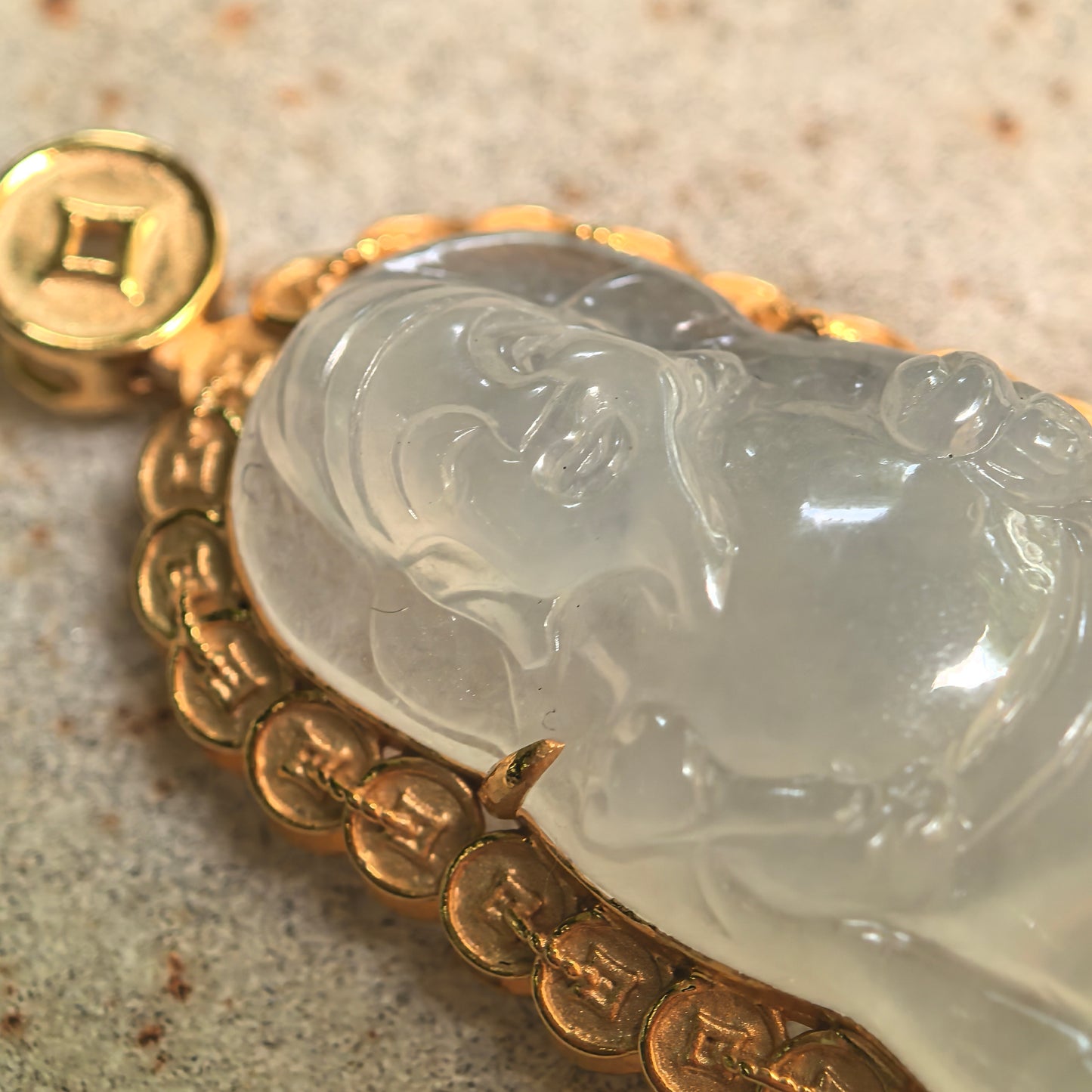 Natural Grade-A Icy Glutinous White Jadeite God of Wealth Pendant · Burmese Jade