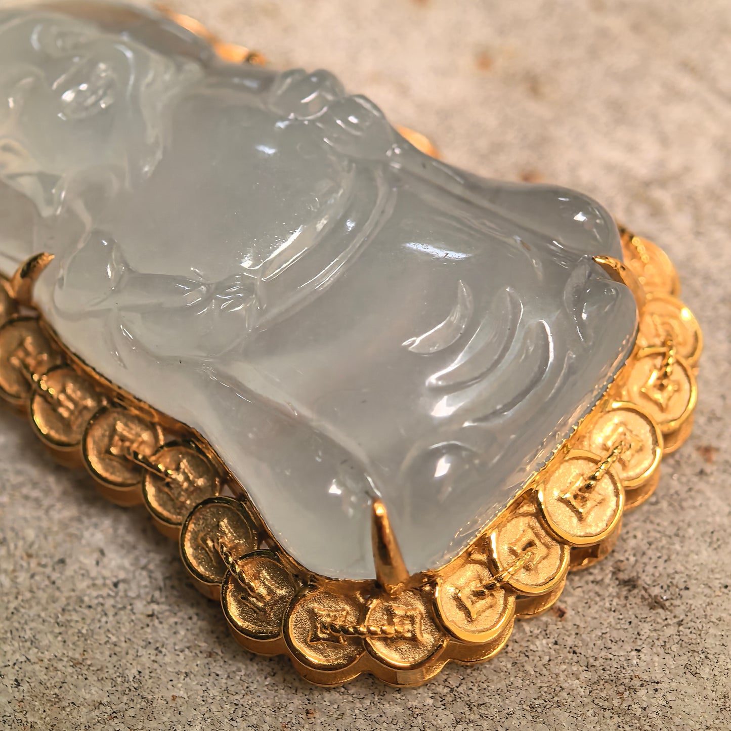 Natural Grade-A Icy Glutinous White Jadeite God of Wealth Pendant · Burmese Jade
