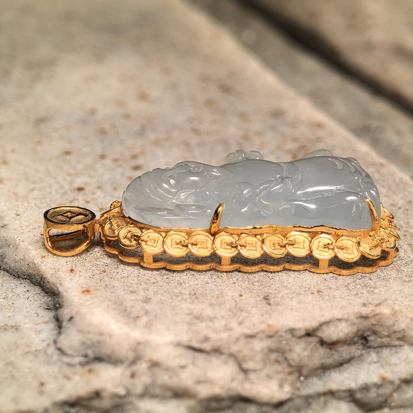Natural Grade-A Icy Glutinous White Jadeite God of Wealth Pendant · Burmese Jade