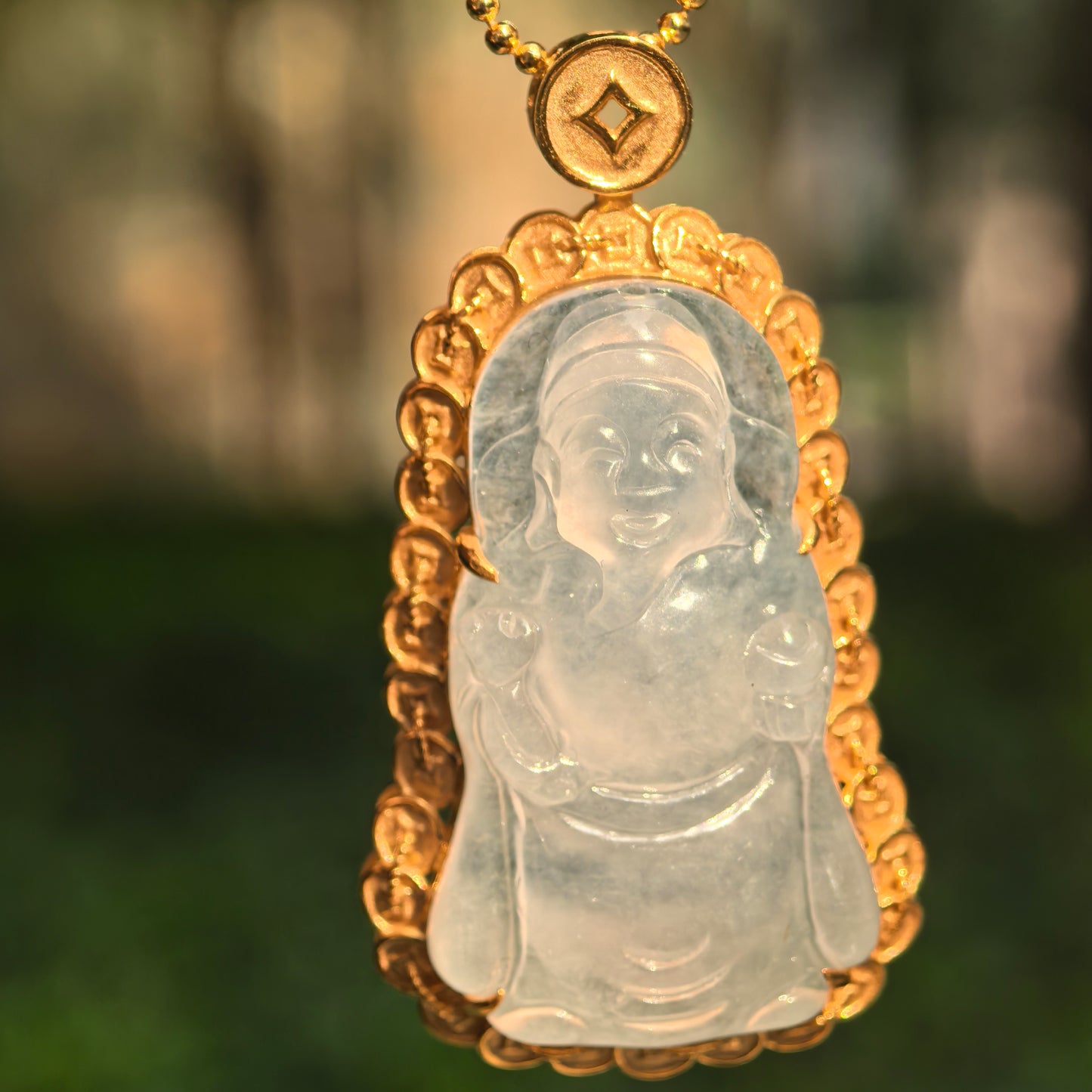 Natural Grade-A Icy Glutinous White Jadeite God of Wealth Pendant · Burmese Jade