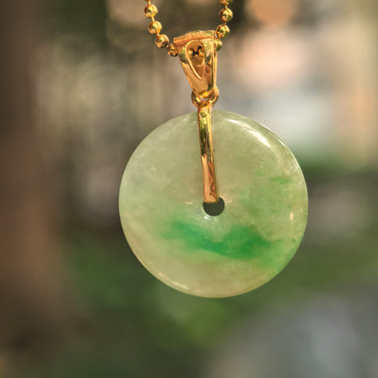 Natural Grade-A Icy Glutinous Yellow-Green Peace Jadeite Pendant · Burmese Jade