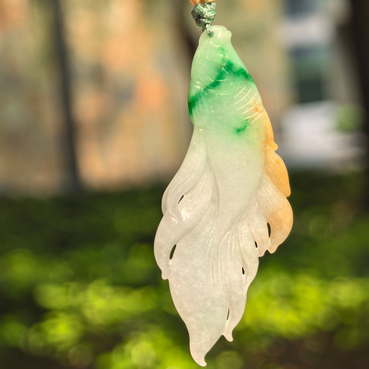 Natural Grade-A Glutinous Yellow-Green Fish Jadeite Pendant · Burmese Jade