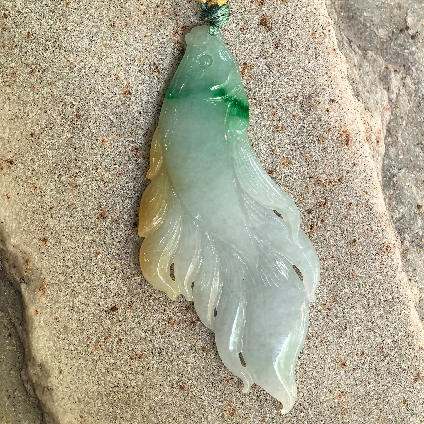 Natural Grade-A Glutinous Yellow-Green Fish Jadeite Pendant · Burmese Jade