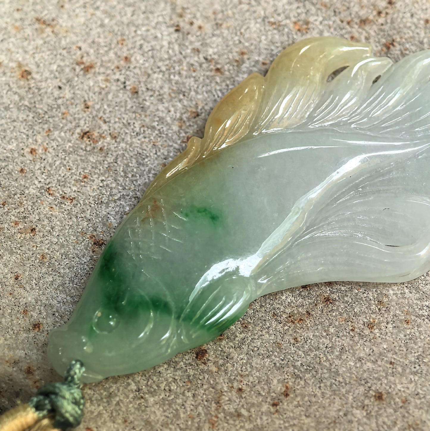 Natural Grade-A Glutinous Yellow-Green Fish Jadeite Pendant · Burmese Jade