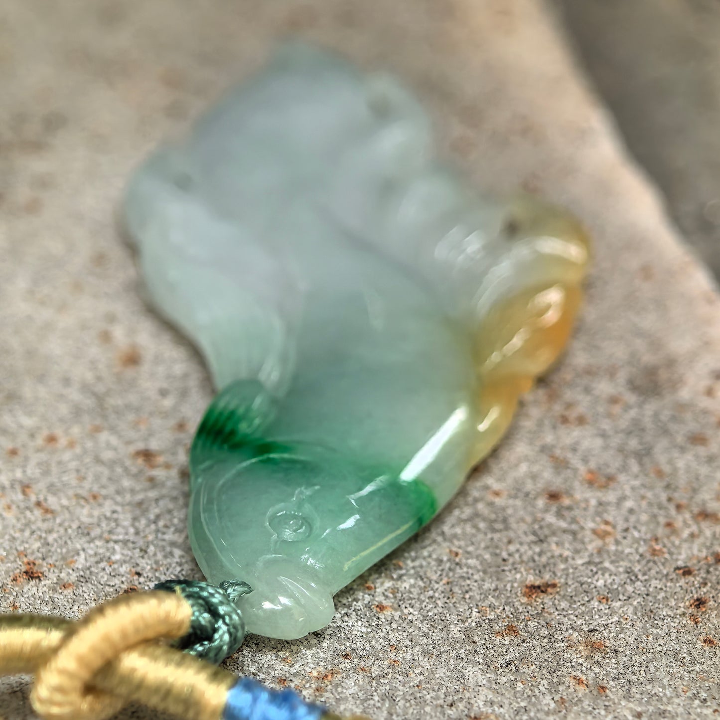 Natural Grade-A Glutinous Yellow-Green Fish Jadeite Pendant · Burmese Jade